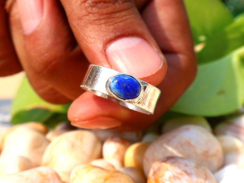 Handmade Lapis Lazuli Band Ring, Handmade Sterling Silver Ring, Gifts Size ONE SIZE - 9 Thumbnail