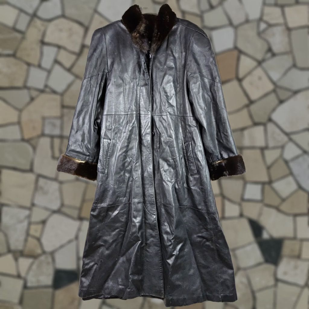 Vintage Rallee Women's Leather Trench Coat Fox Fur Trim Size L Size L / US 10 / IT 46 - 1 Thumbnail
