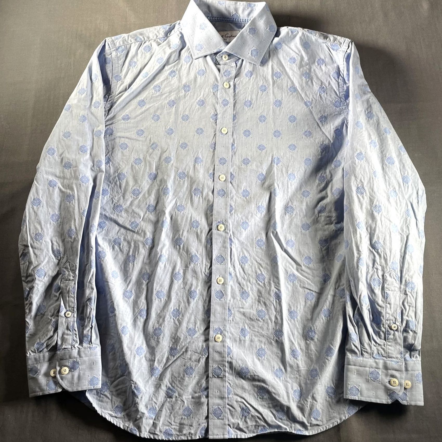 Robert Graham Robert Graham Shirt Mens XL Light Blue Embroidered Medallion Button-Down Cotton Shirt Size US XL / EU 56 / 4 - 6 Thumbnail