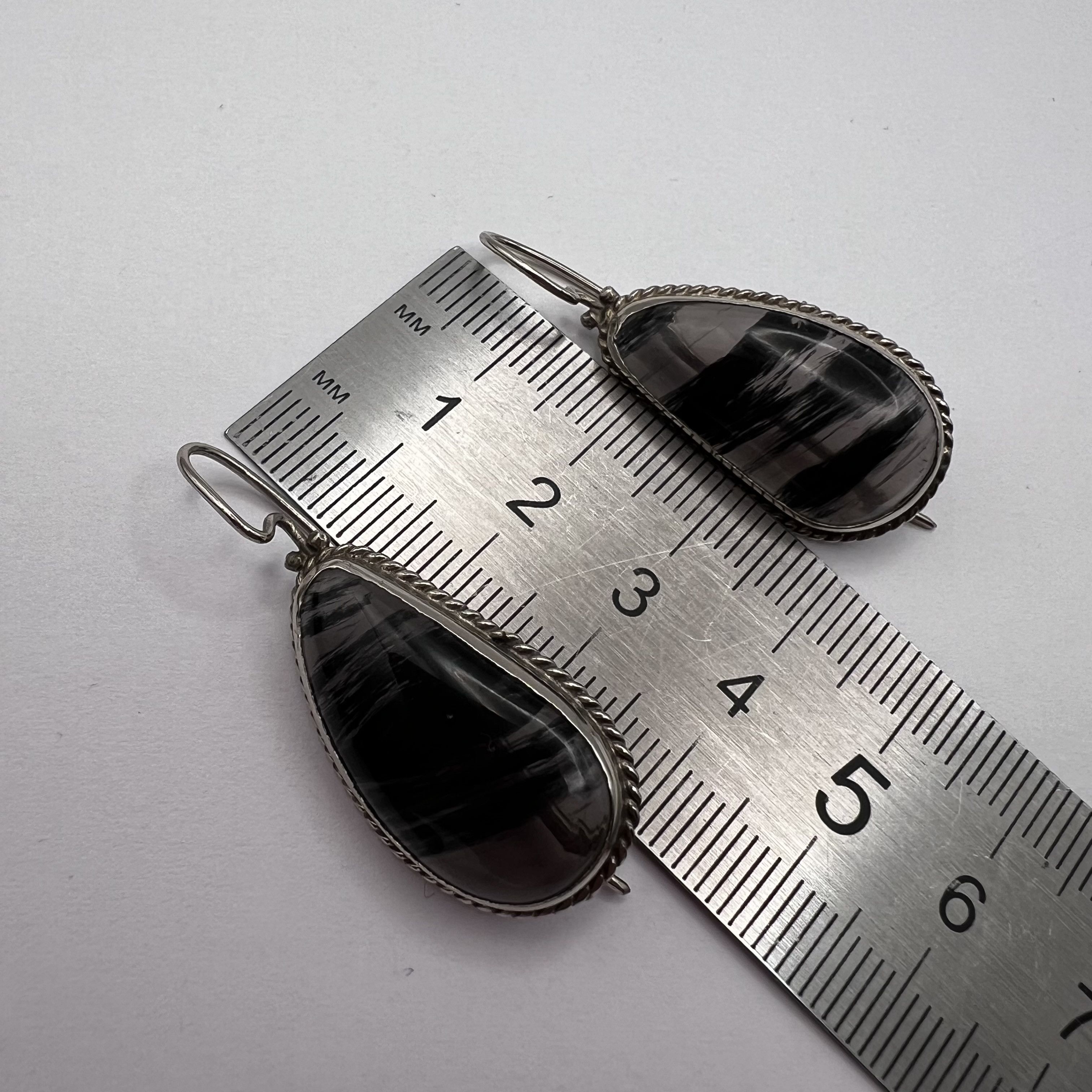 Vintage Vintage Sterling Silver 925 Earrings Black Rutilated Quartz Size ONE SIZE - 8 Thumbnail