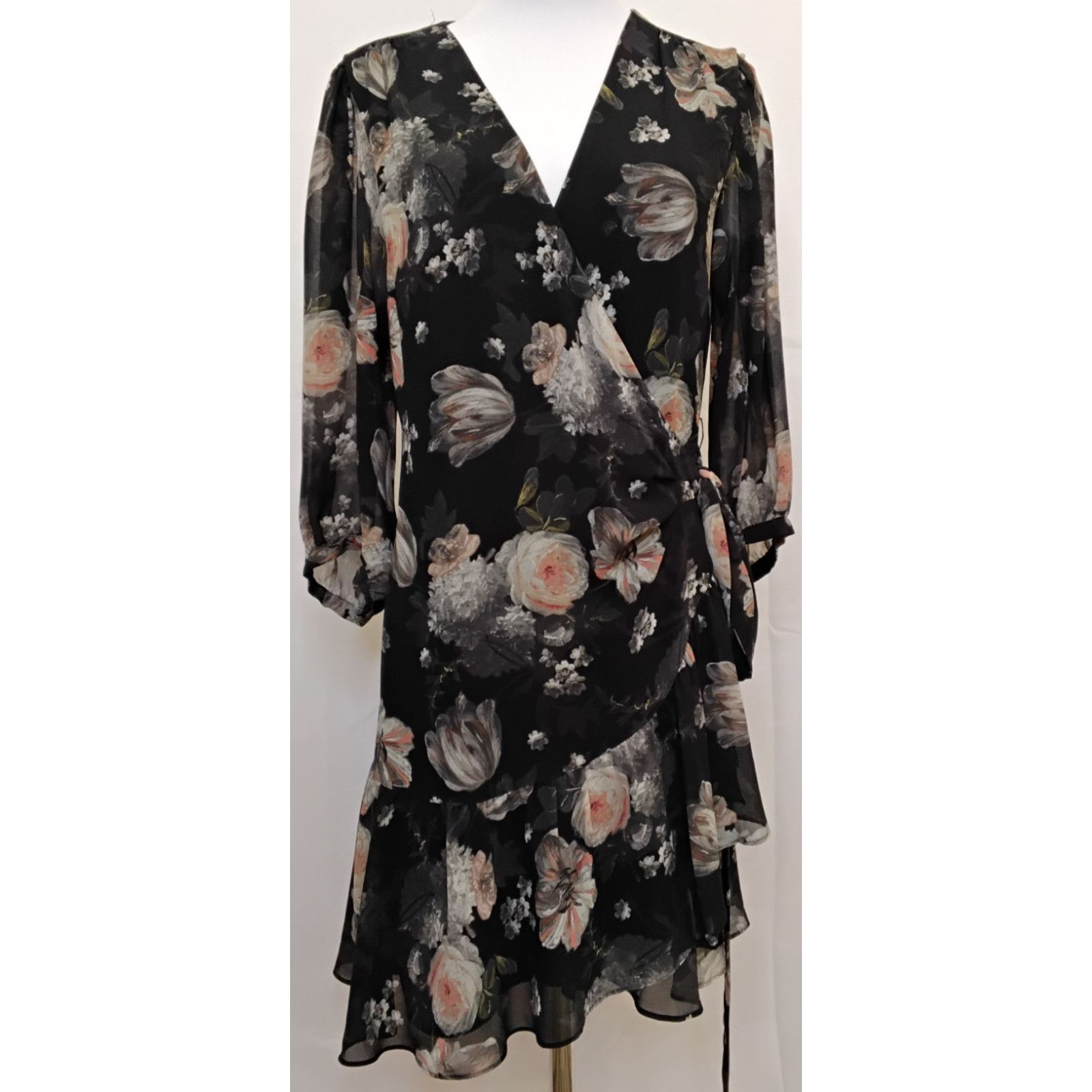 Allsaints All Saints Wrap Dress Women's M Black/Floral Flowy Jade Eden Size M / US 6-8 / IT 42-44 - 2 Thumbnail