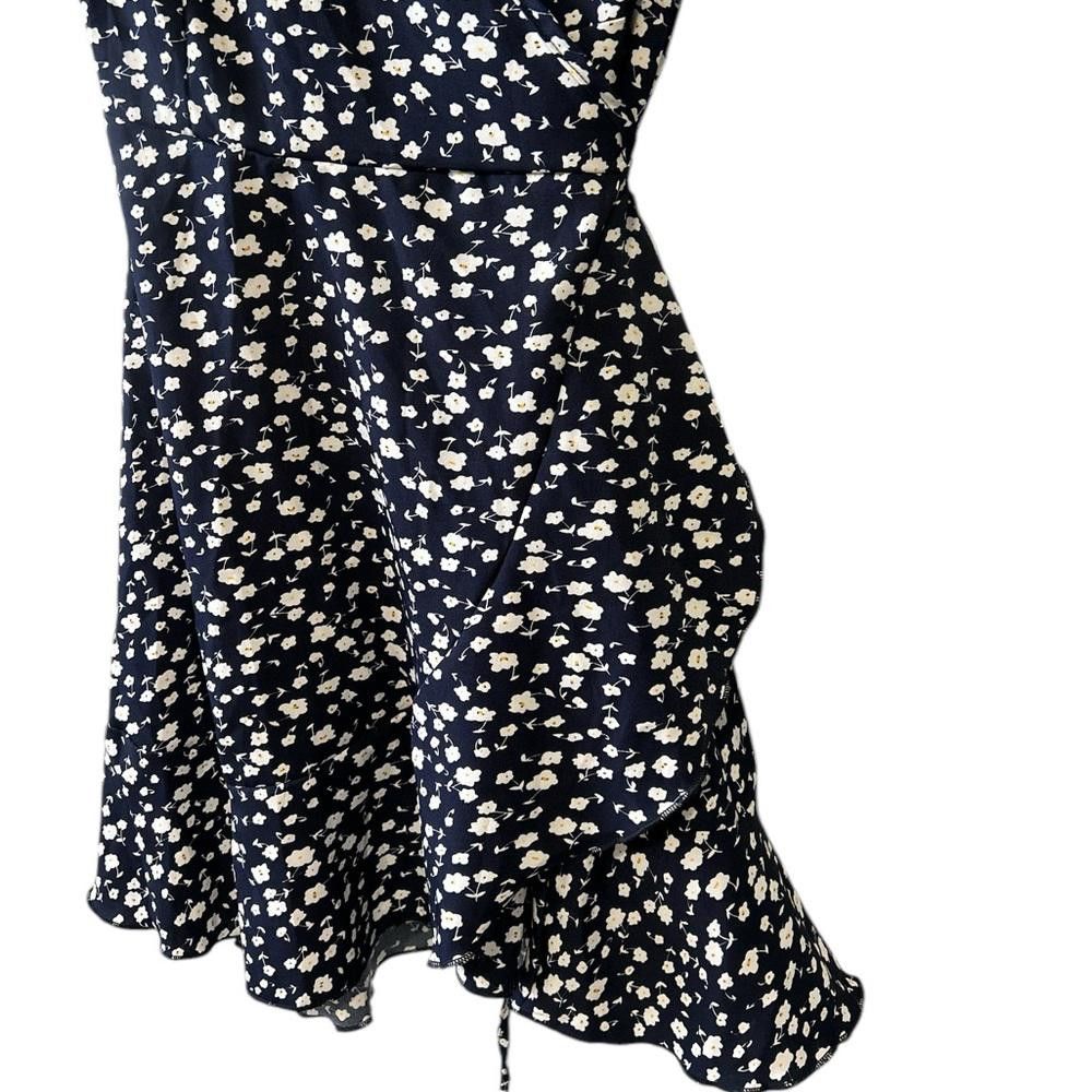 Designer Navy Blue Floral Wrap Mini Dress Size S / US 4 / IT 40 - 4 Thumbnail