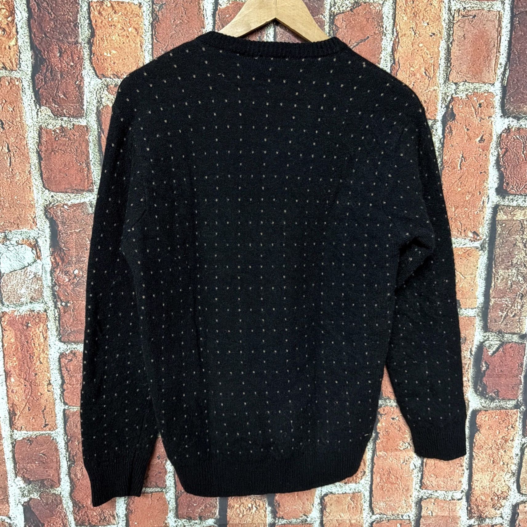 Hugo Boss HUGO BOSS Men’s Blue Polka Dot Knit Merino Wool Crew Neck Sweater - Regular L, Brown Accent, Golf, Vintage No, Italy Size US L / EU 52-54 / 3 - 3 Thumbnail