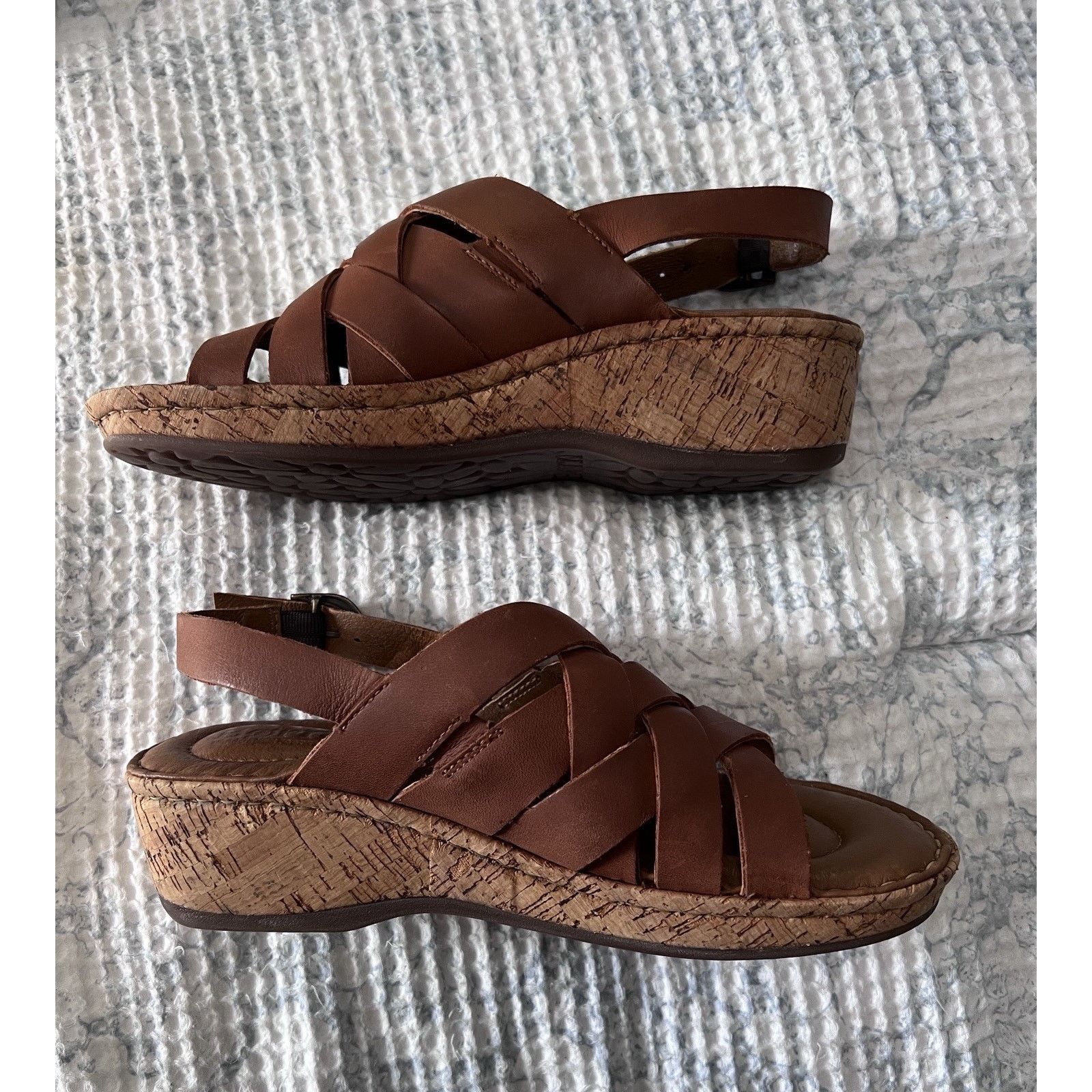Born Born Cork Platform Laila Brown Leather Woven Wedge 7 EUC Size US 7 / IT 37 - 3 Thumbnail