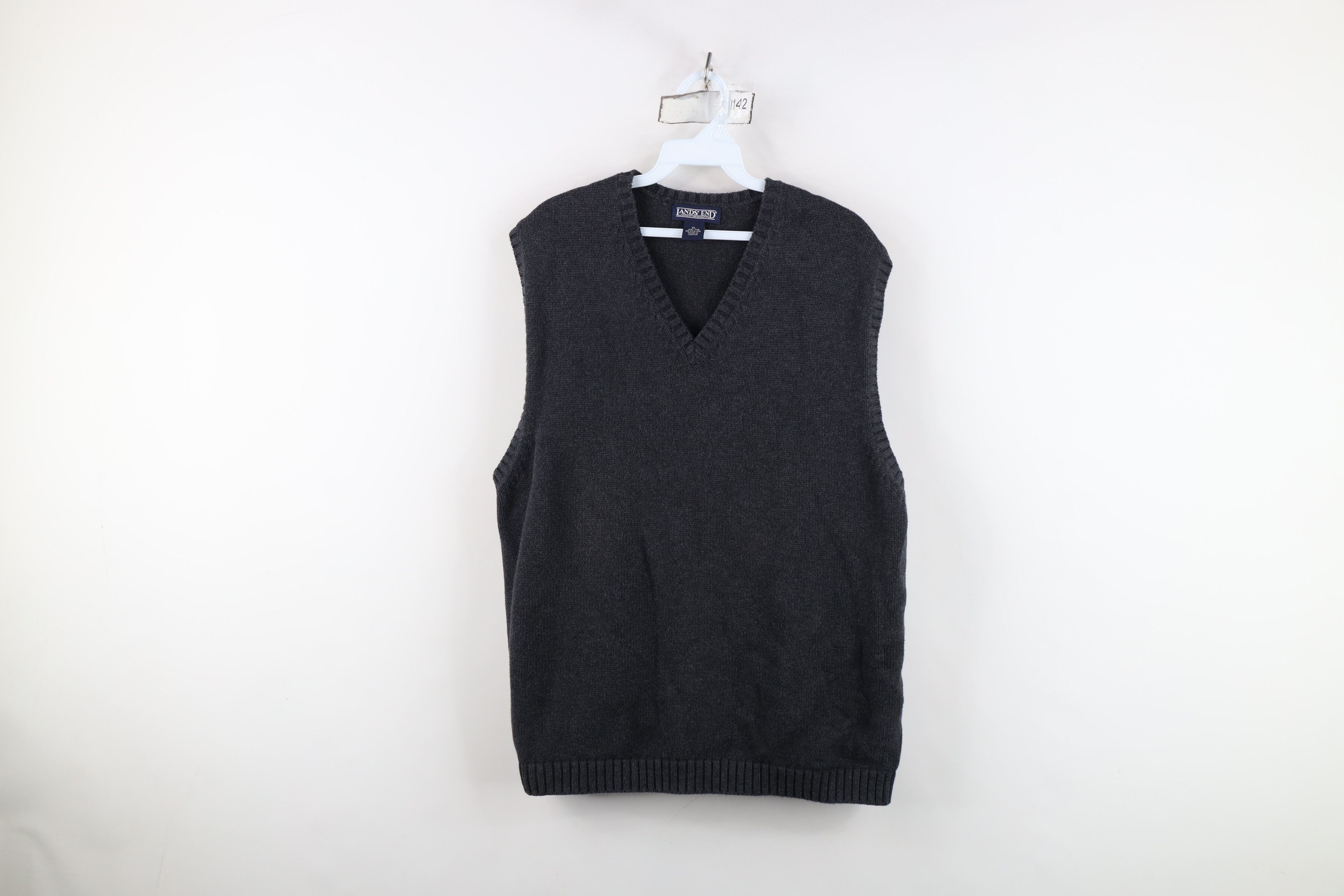Lands' End Vintage 90s Lands End Cotton Knit Sweater Vest Charcoal Gray Size US XL / EU 56 / 4 - 1 Thumbnail