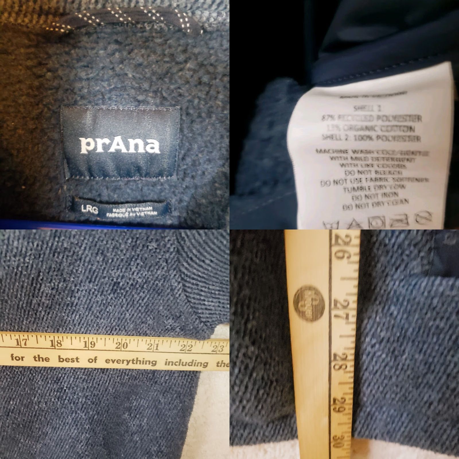 Prana Prana Men’s Full Zip Fleece Jacket Navy & Gray Herringbone Sherpa Zipper Pocket Pattern Comfort Casual Outdoor Cold Weather Size US L / EU 52-54 / 3 - 10 Thumbnail