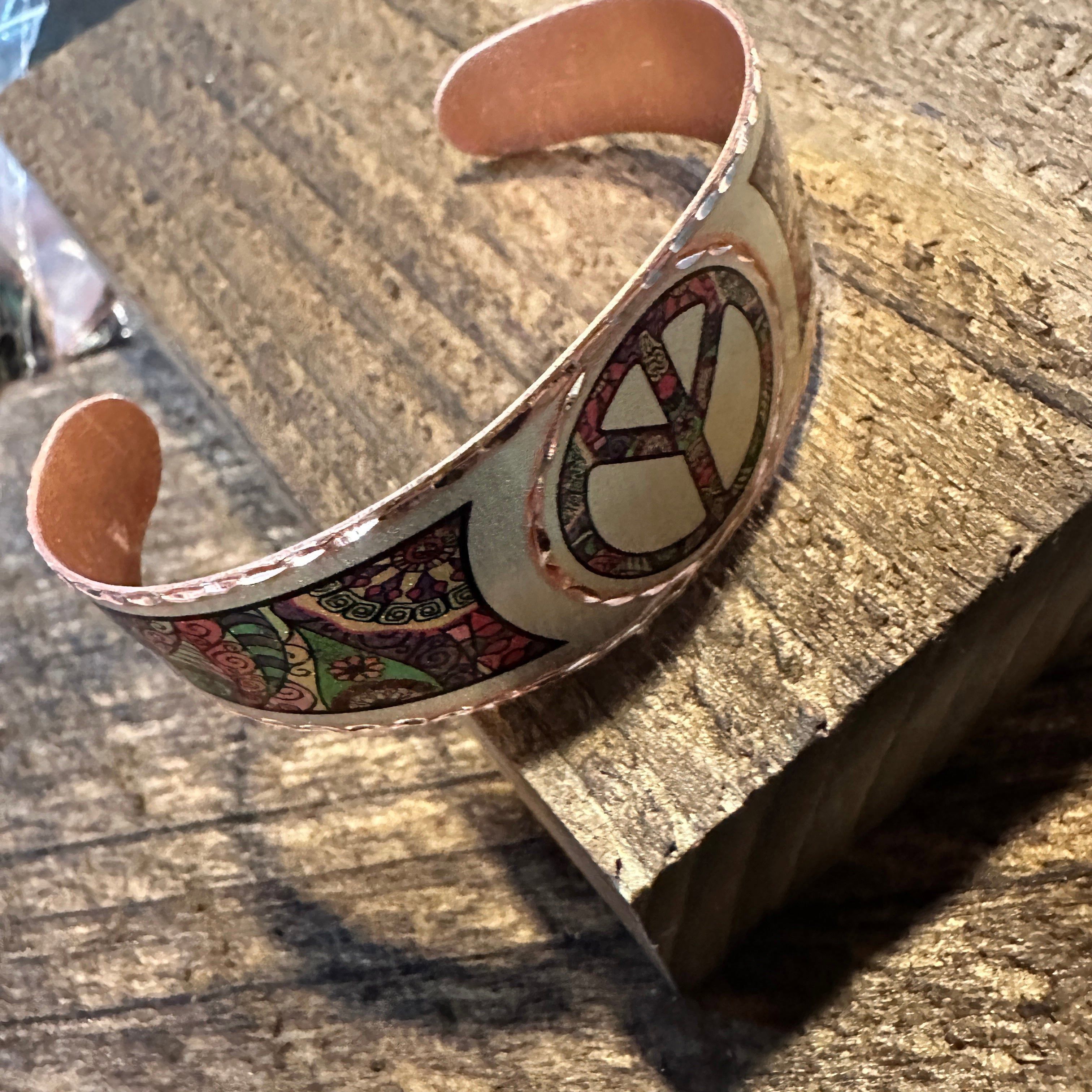 Other Handmade Boho Copper Wide Cuff Bracelet, Diamond Cut Hippie Size ONE SIZE - 5 Thumbnail