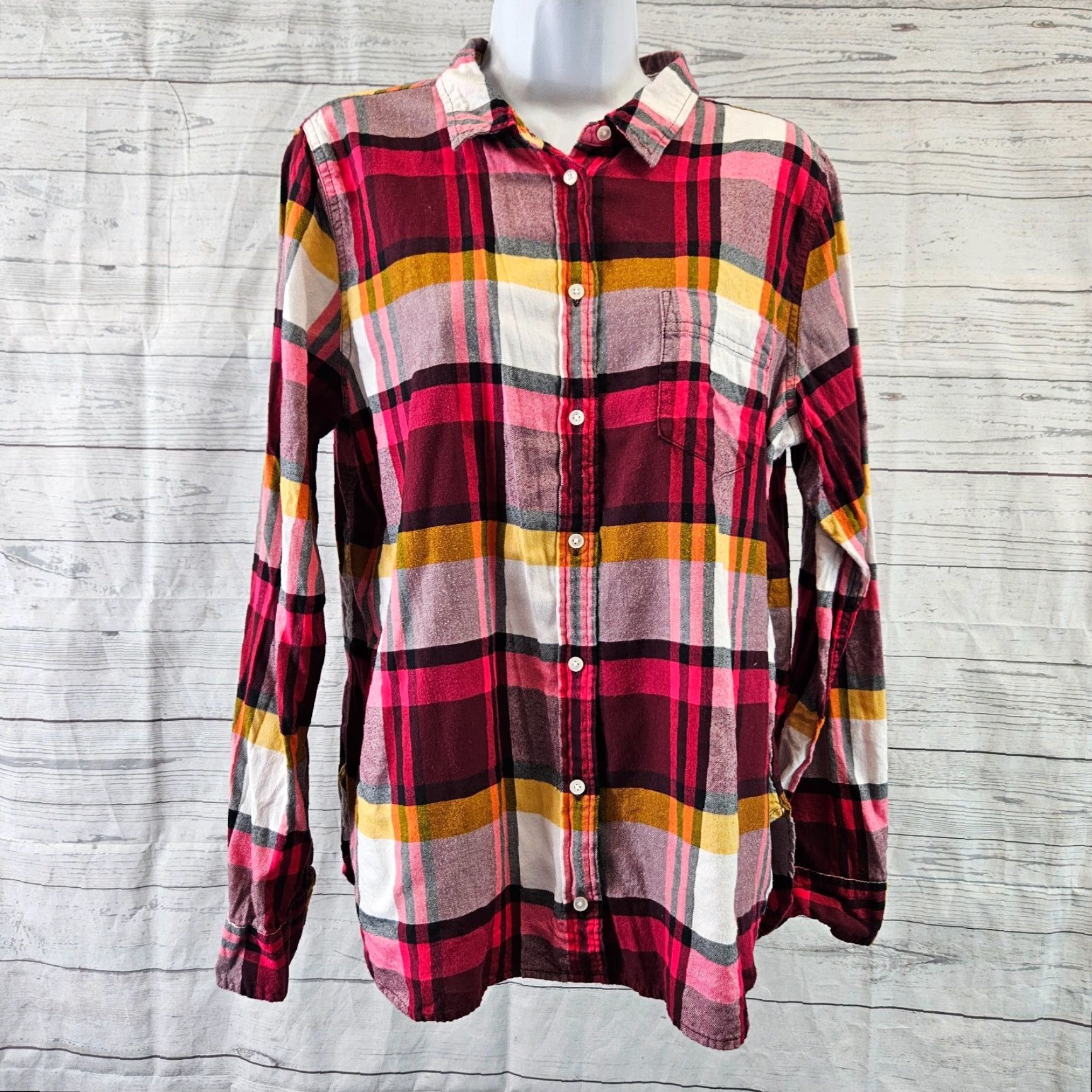 J.Crew J.CREW Womens Classic Fit Boy Shirt Burgundy Rose Plaid Cotton Size 14 Long Sleeve Button-Up Tailored Collar Shirt Womens Size XL / US 12-14 / IT 48-50 - 2 Thumbnail