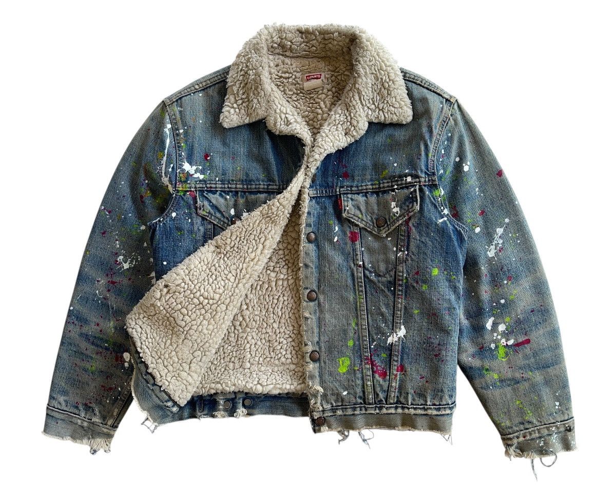 Levi's Vintage Clothing SICK❗️70s Levis Sherpa Paint Splatter Trucker Denim Jacket Size US S / EU 44-46 / 1 - 18 Thumbnail