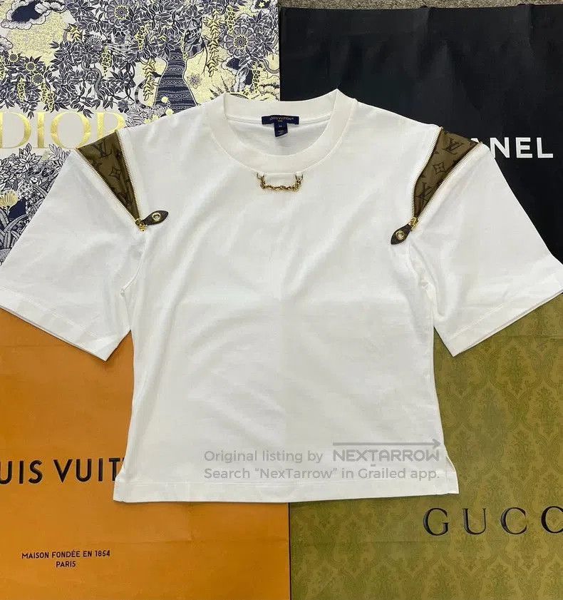 Louis Vuitton Louis Vuitton White Monogram Zip Short Sleeve T. Size US M / EU 48-50 / 2 - 1 Thumbnail