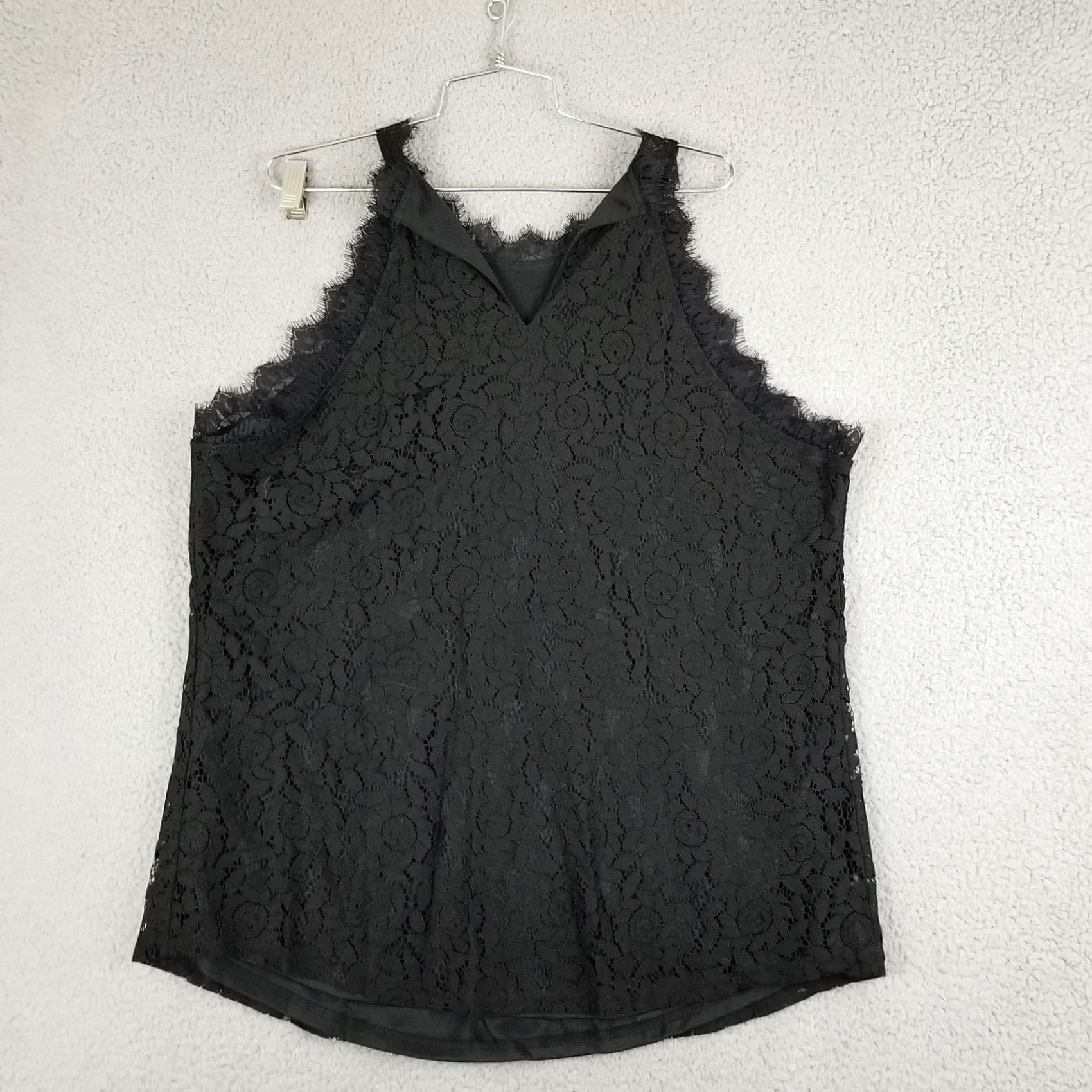 Vintage Berryou Women Lace Crochet Hollow Out Tank Top 2XL Sleeveless V-Neck Blouse Black Camisole Shirt Women Size XXL / US 16-18 / IT 52-54 - 4 Thumbnail