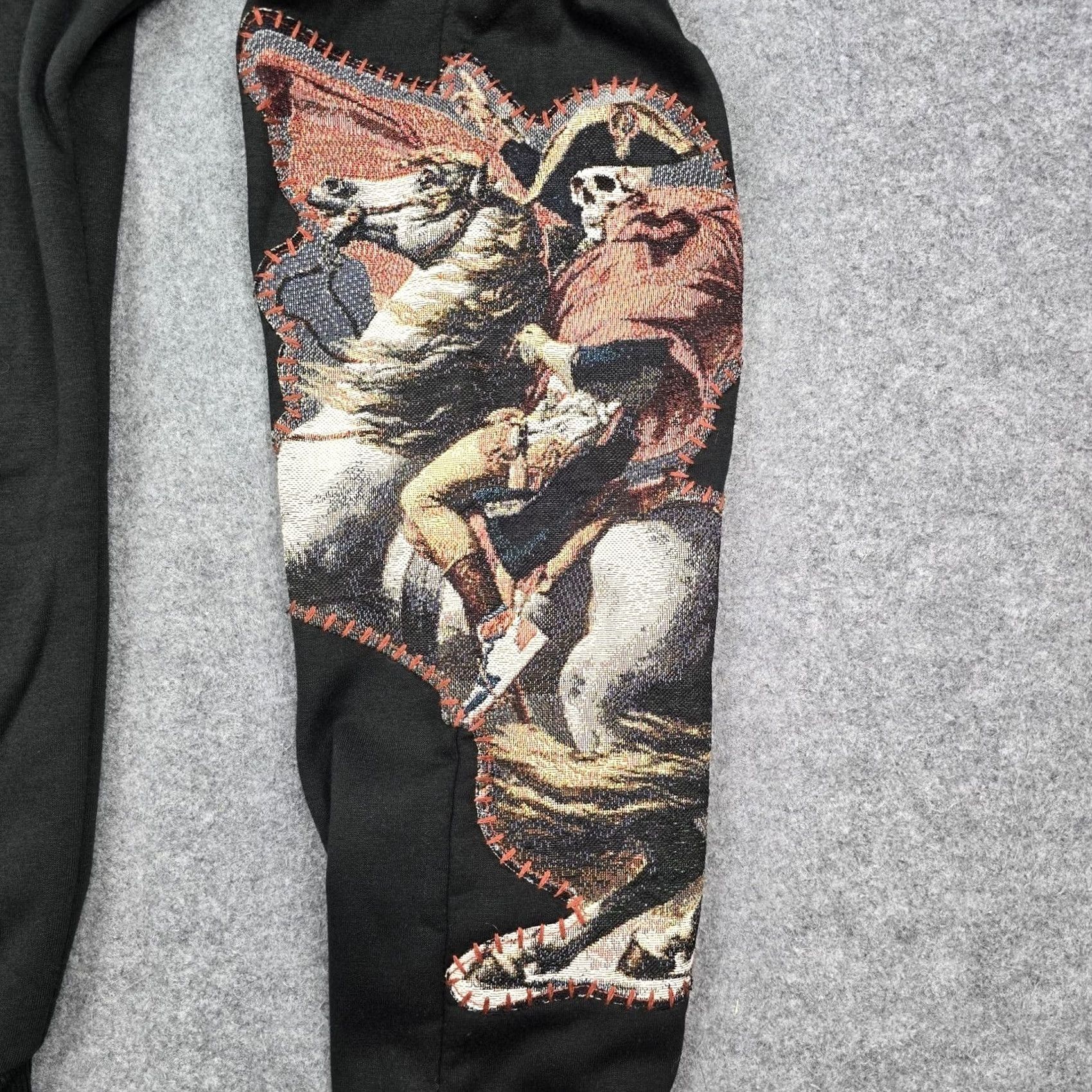 Vintage Rebel Vengeance Pants Mens Small Black Fleece Sweatpants Patchwork Size US 29 - 2 Thumbnail
