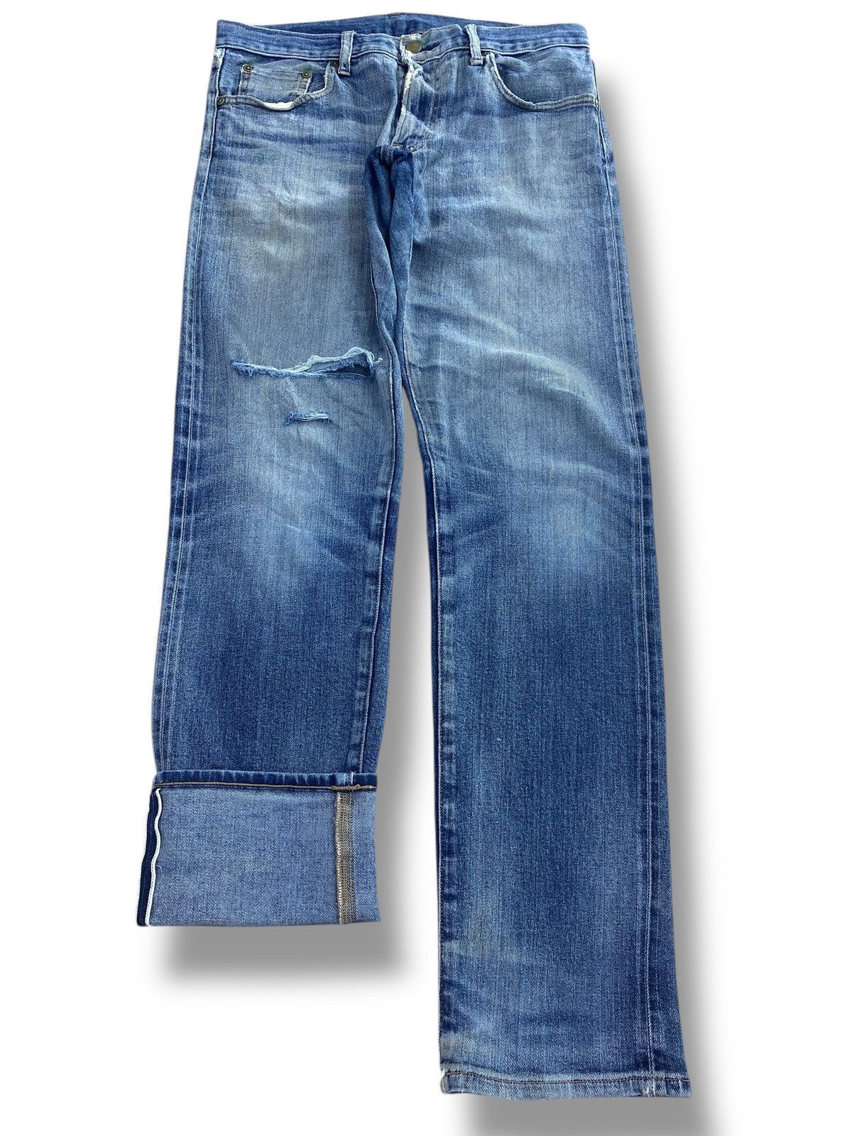 Uniqlo Uniqlo X Selvage Faded Blue Wash Style Ripped Jean Size US 32 / EU 48 - 1 Thumbnail