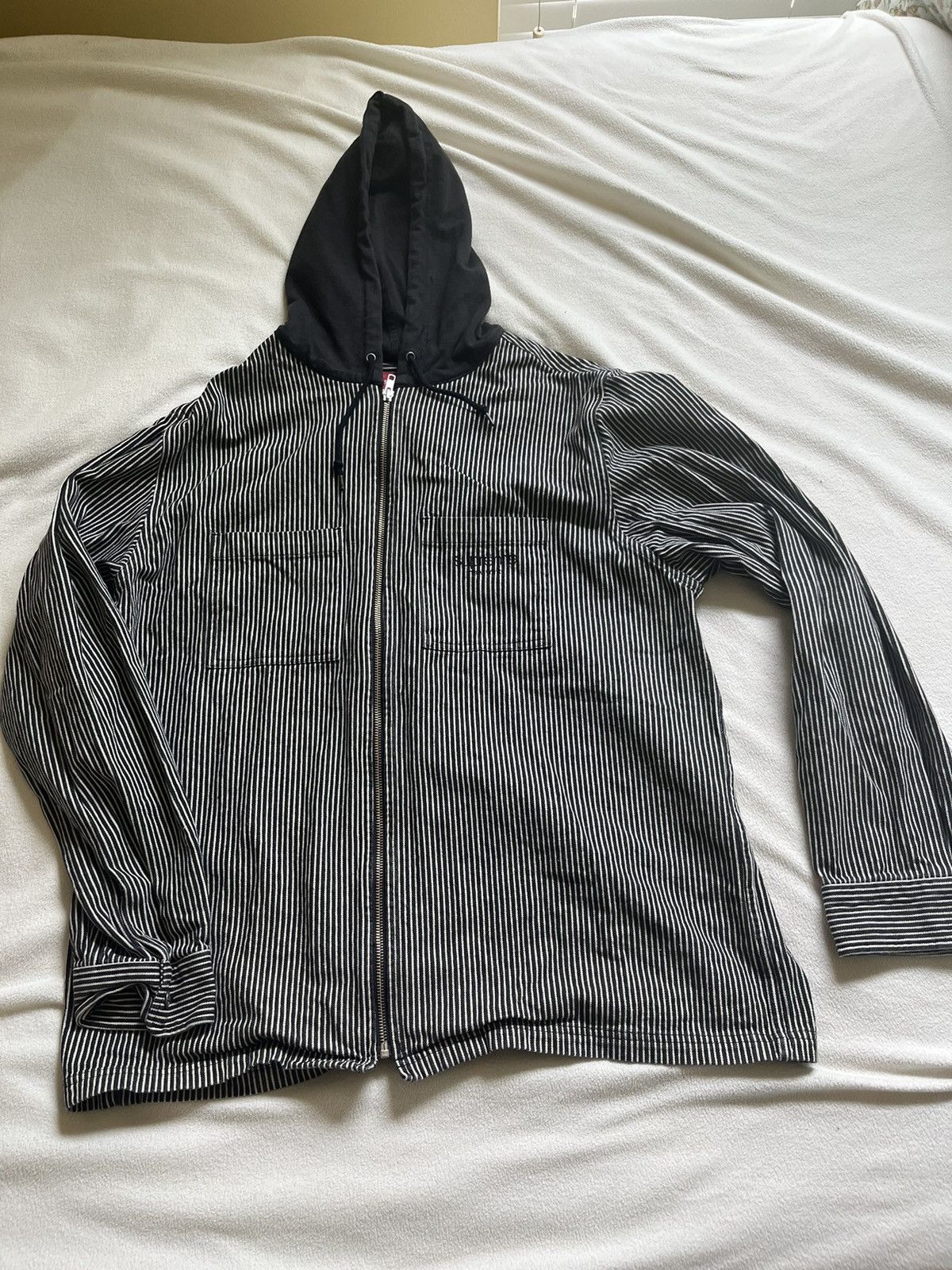 Supreme Supreme Hooded Stripe Denim Zip Up Shirt FW17 | Grailed 