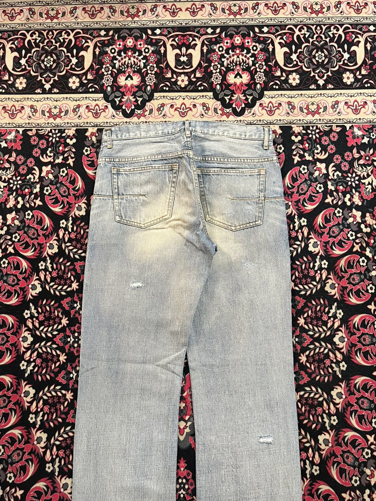 Yohji Yamamoto Ined Homme Light Washed Faded Distressed Straight Jeans Size US 31 - 8 Thumbnail