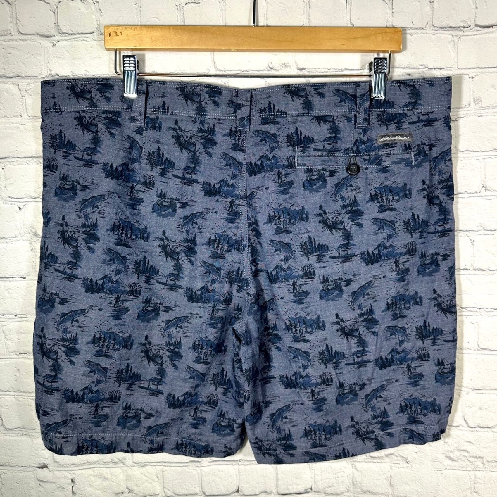 Eddie Bauer Eddie Bauer Mens Blue Fishing Scenic Print Cotton Shorts Size 38 Outdoors Fish Chino Casual Travel Mens Size US 38 / EU 54 - 4 Thumbnail