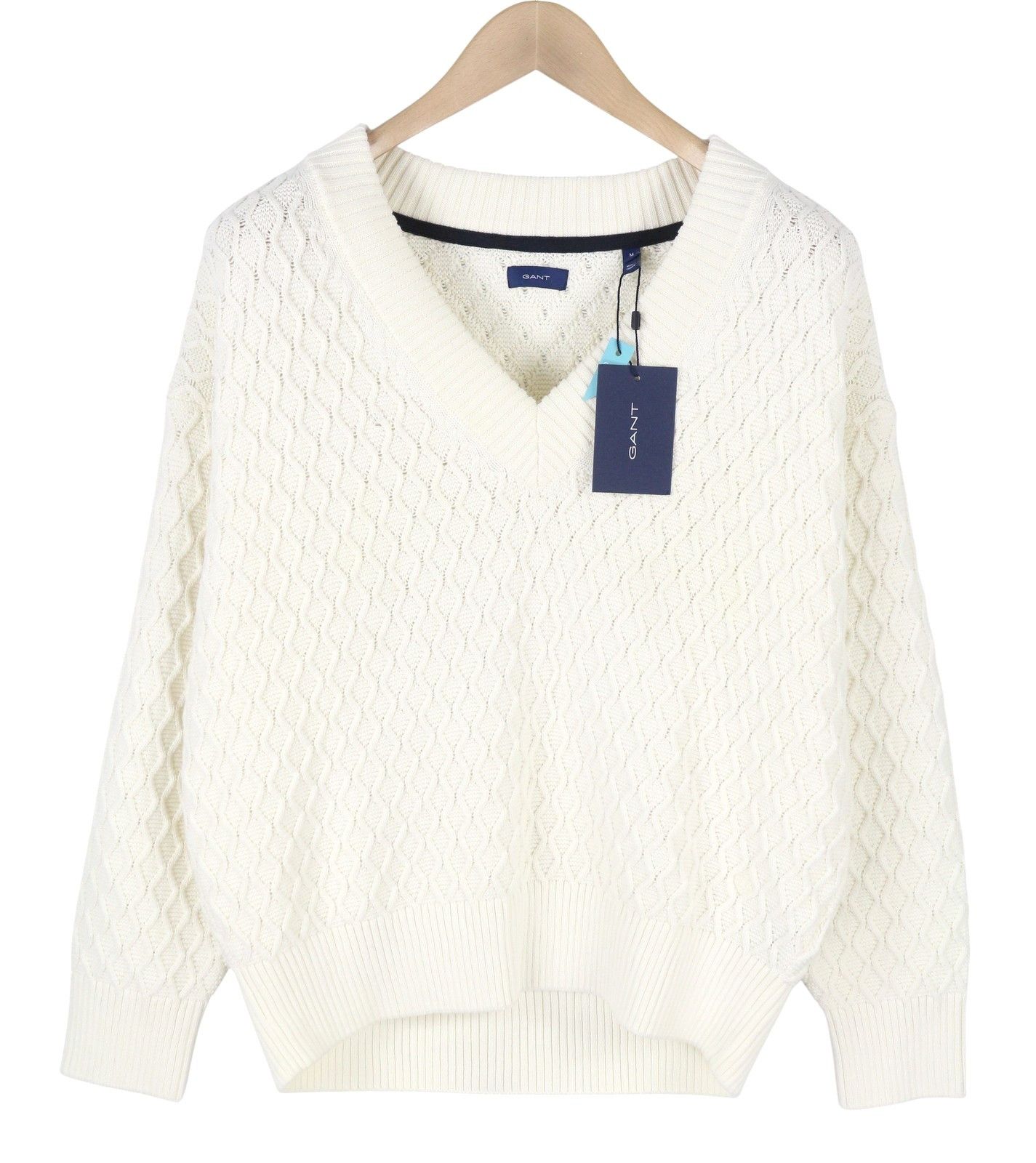 Gant TEXTURE V-NECK M Eggshell Loose Jumper 87224 Size M / US 6-8 / IT 42-44 - 3 Thumbnail