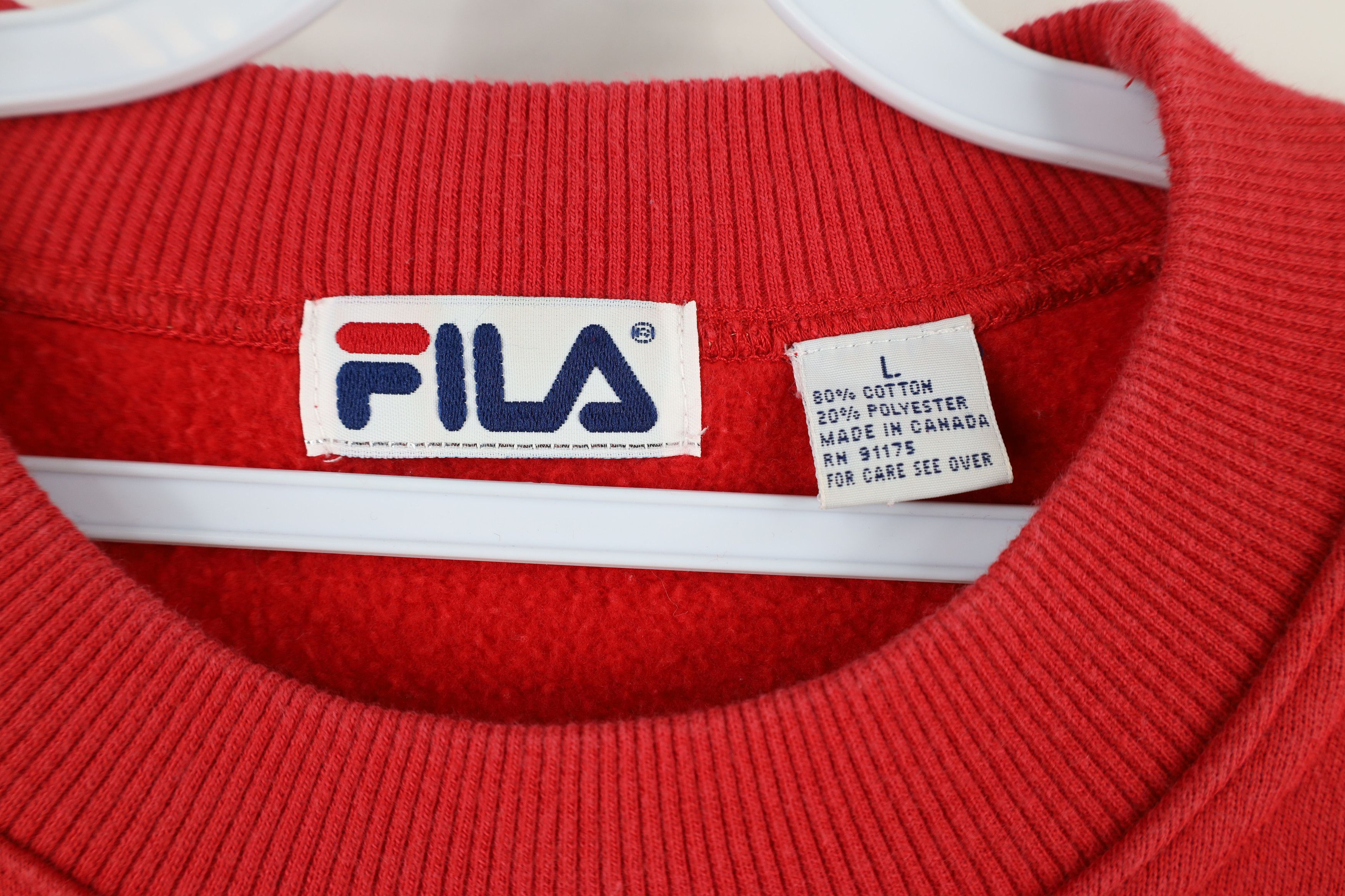 Vintage Vintage 90s FILA Spell Out Big Logo Crewneck Sweatshirt Red Size US L / EU 52-54 / 3 - 7 Thumbnail