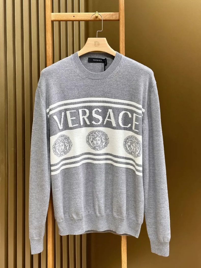 Versace Versace Grey English embroidered crew neck cardigan Size US XL / EU 56 / 4 - 1 Thumbnail