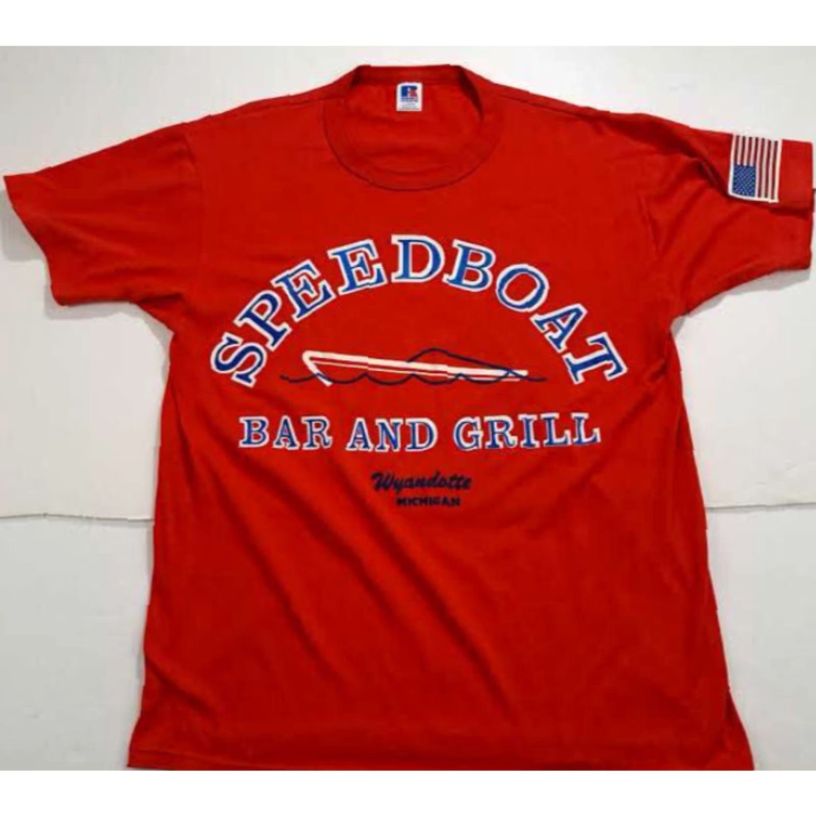 Speedo VINTAGE Speed Boat Bar and Grill Wyandotte Michigan Russell USA Made T-Shirt Large EUC Size US L / EU 52-54 / 3 - 6 Thumbnail