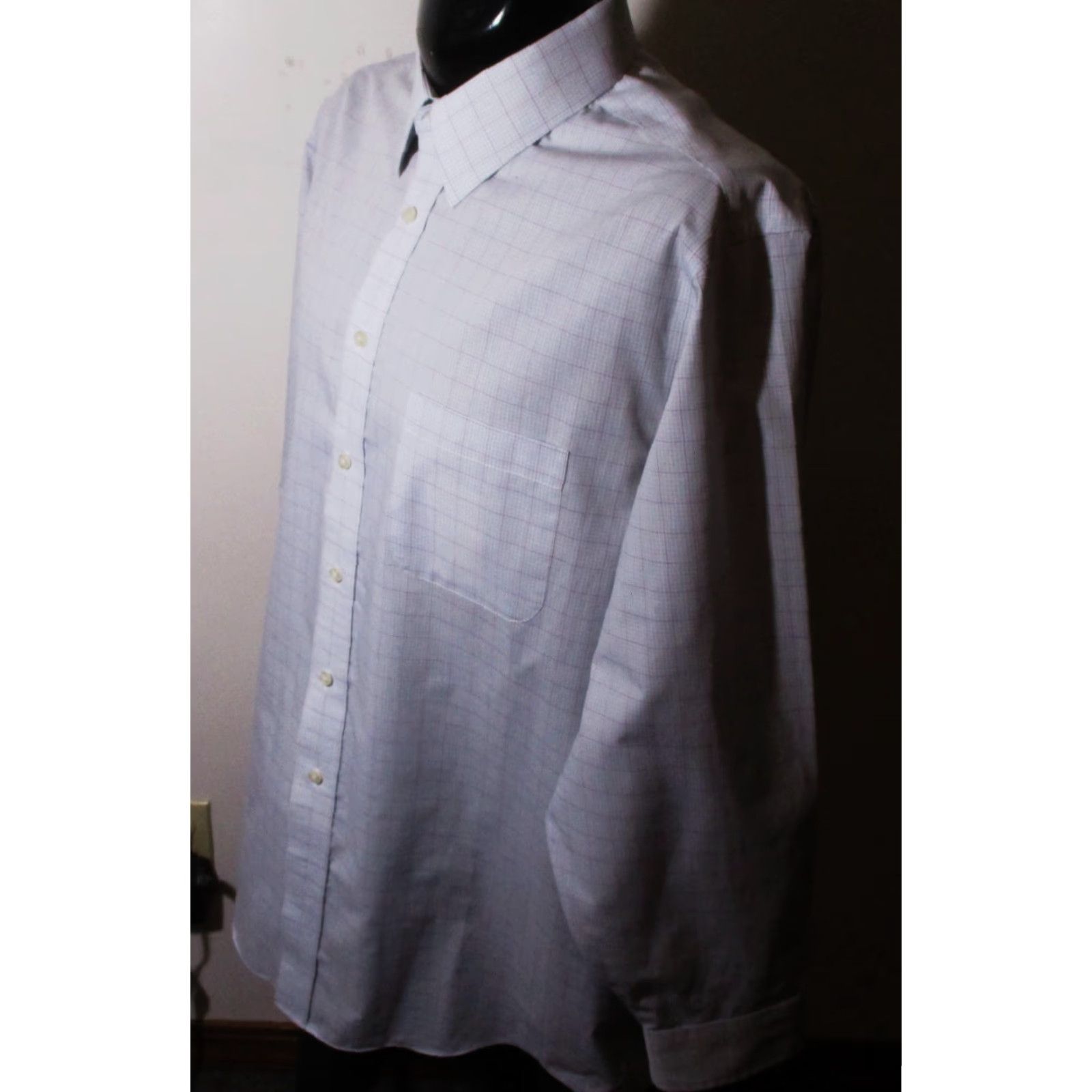 Stafford STAFFORD Light Blue Dress Shirt Men 17.5/34-35 Long Sleeve Cotton Blend Regular Collar Classic Check Shirt Mens Size 48R - 4 Thumbnail