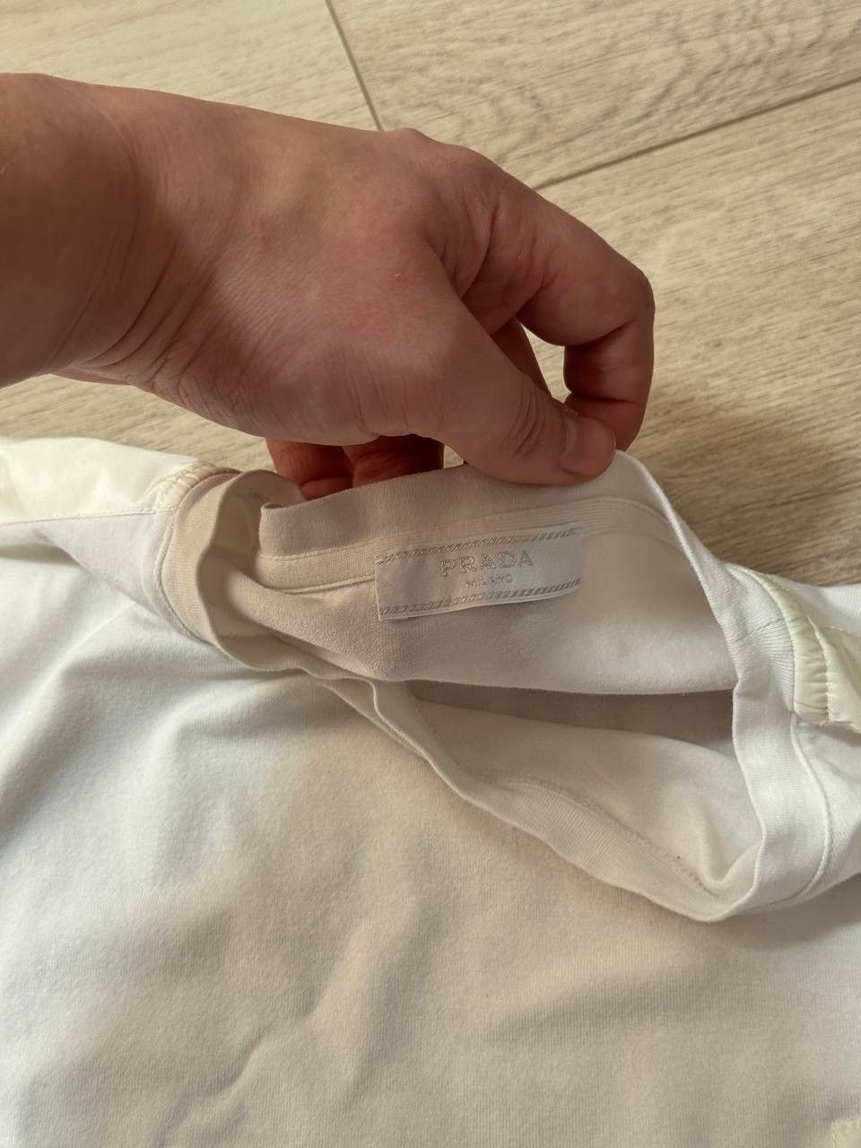 Prada Prada White Nylon Pocket Logo Crew Neck T Shirt Size US L / EU 52-54 / 3 - 4 Thumbnail