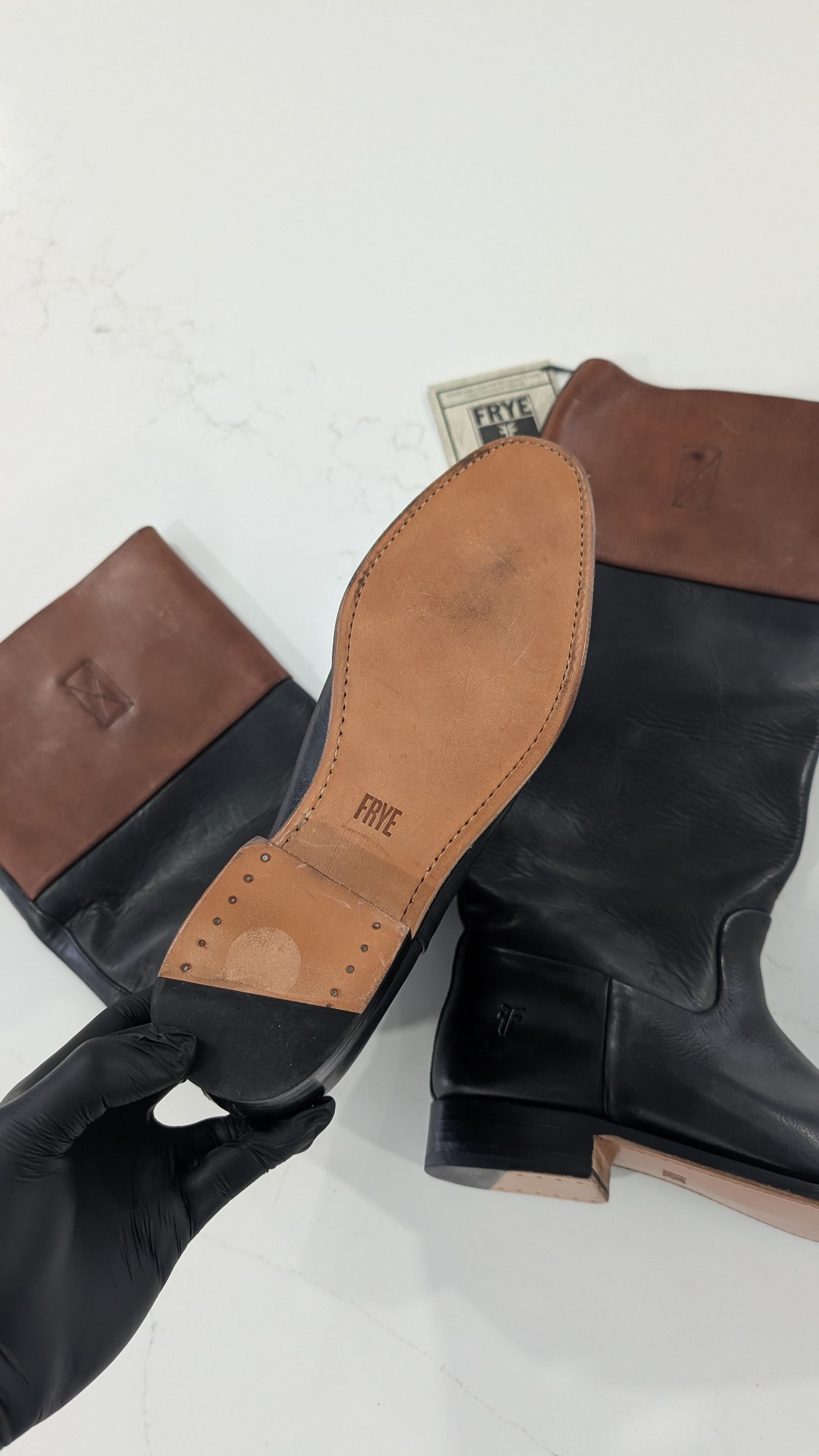 Frye Frye Melissa Belted Riding Boots Two-Tone Brown Leather Size US 10 / IT 40 - 7 Thumbnail