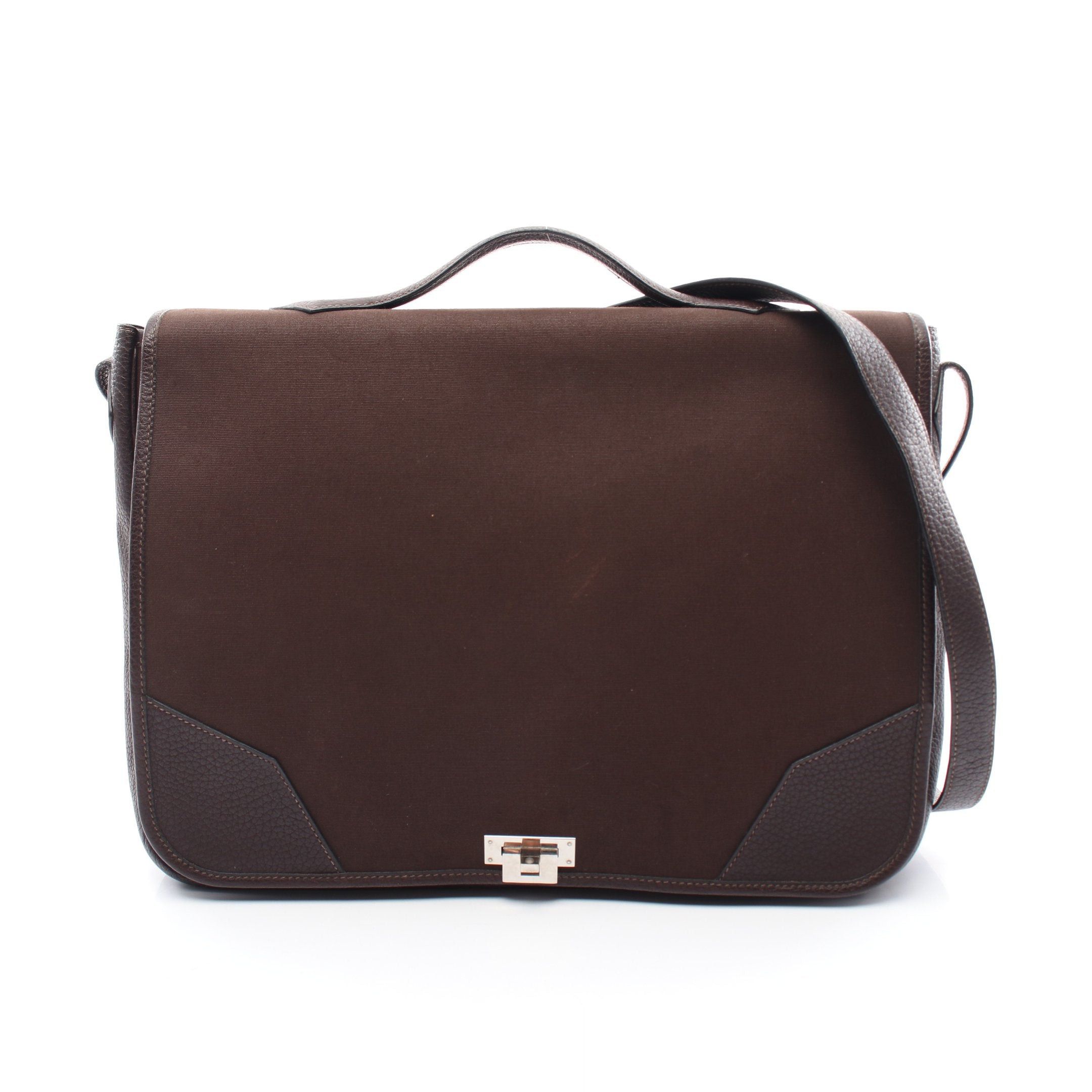 Hermes Hermes Victoria Messenger Shoulder Bag Toile Officier Leather Dark Brown Silver Hardware □B Stamp (Manufactured Around 1998) Size ONE SIZE - 1 Thumbnail