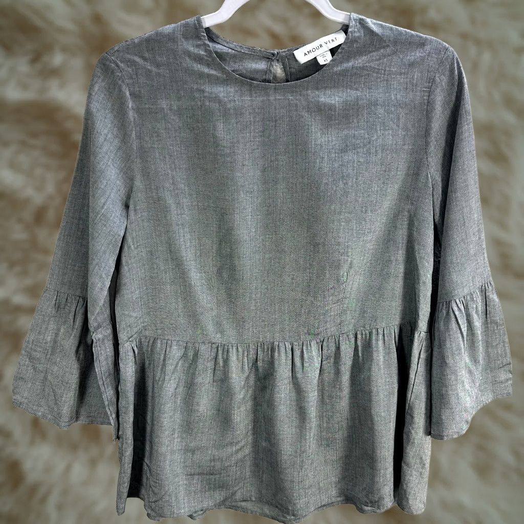 Vintage Amour Vert Gray Shirt Blouse Silk Modal Formal Casual Relax Flare Sleeve XS flaw Womens Blouse Size XS / US 0-2 / IT 36-38 - 1 Thumbnail
