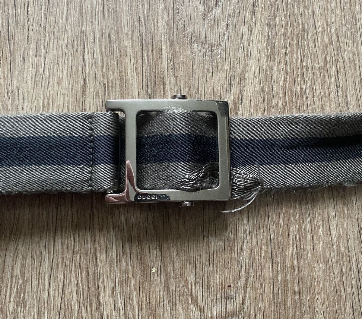 Gucci × Vintage Gucci Gray & Black leather Striped Buckle knitted Belt Size ONE SIZE - 8 Thumbnail