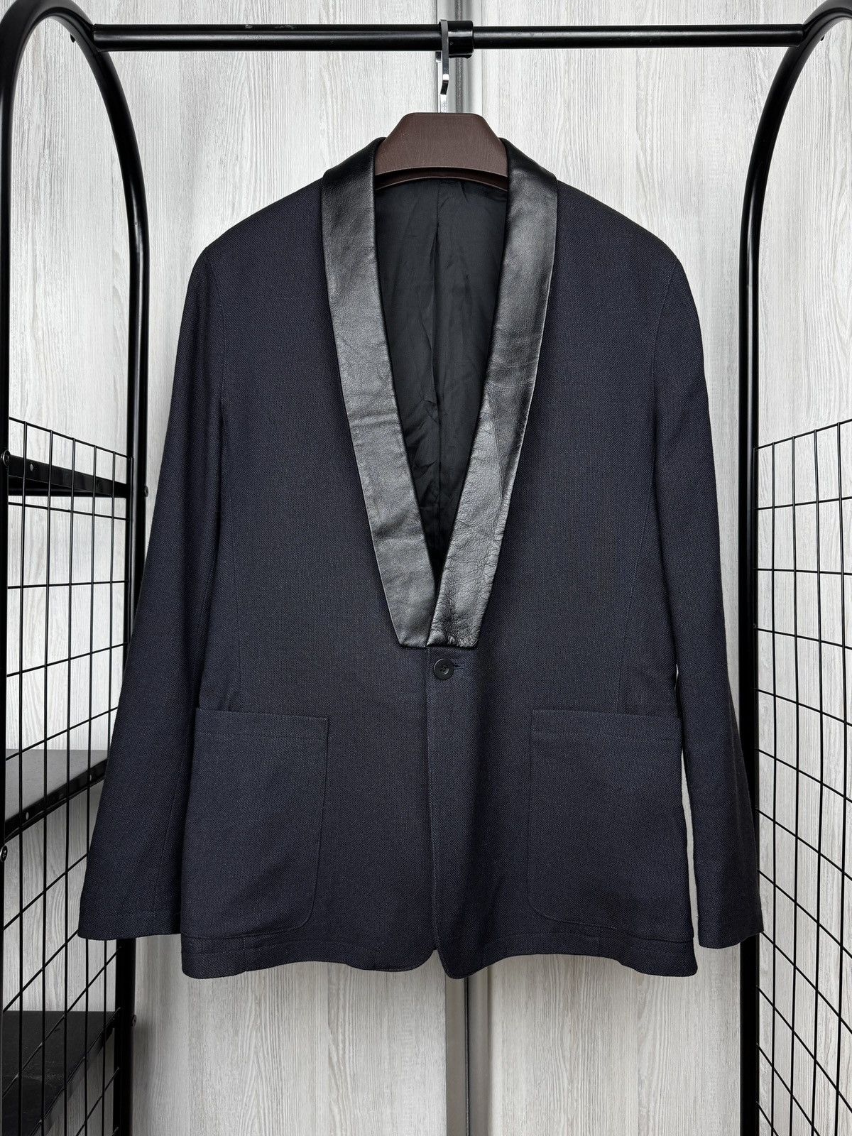 Filippa K Flippa K M. David Tuxedo Jacket Cotton Wool Leather blazer Size 40R - 2 Thumbnail