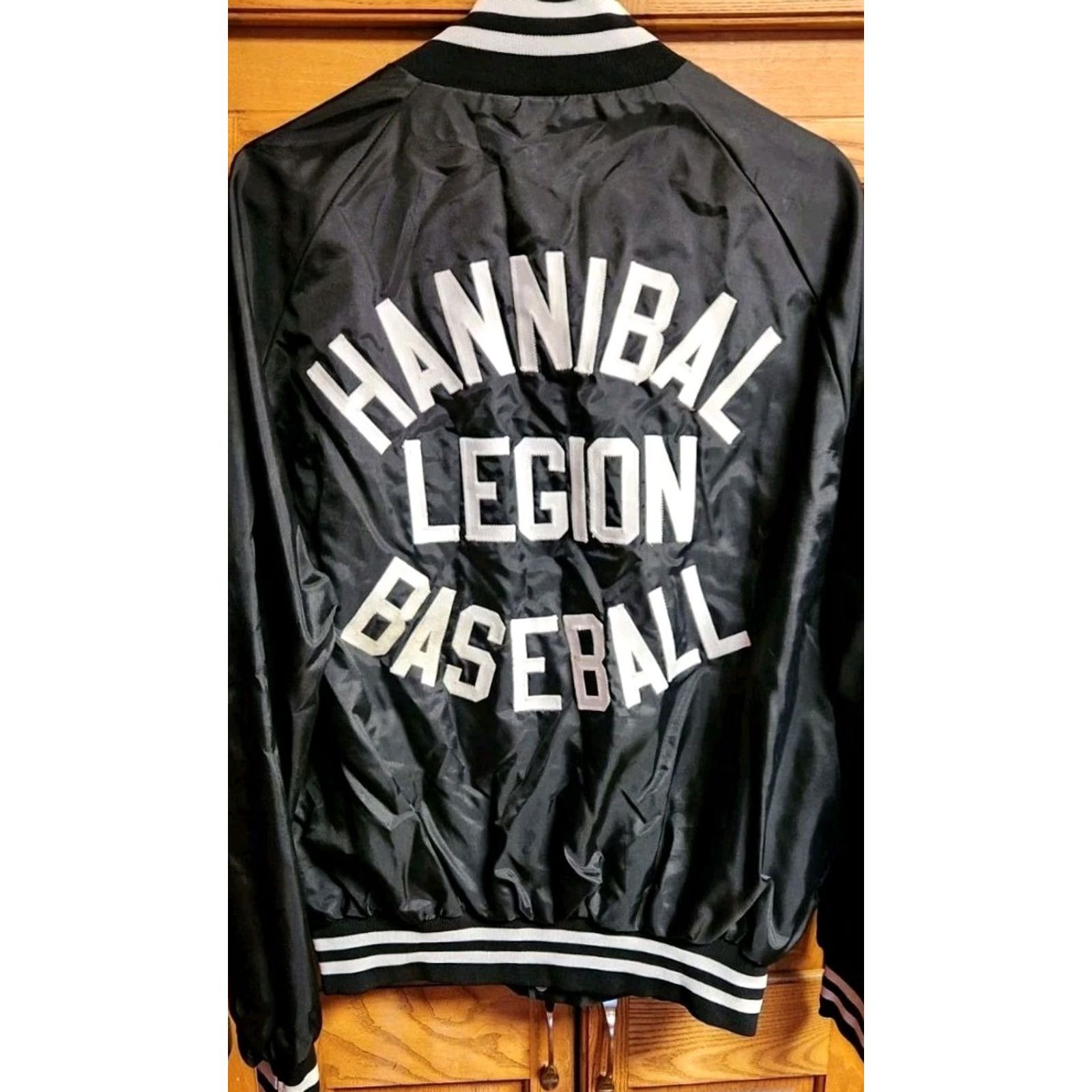 Vintage Hannibal American Legion #55 Baseball Jacket XL Vintage 80s Snap Black Nylon Missouri USA Made Mens? Size US XL / EU 56 / 4 - 7 Thumbnail
