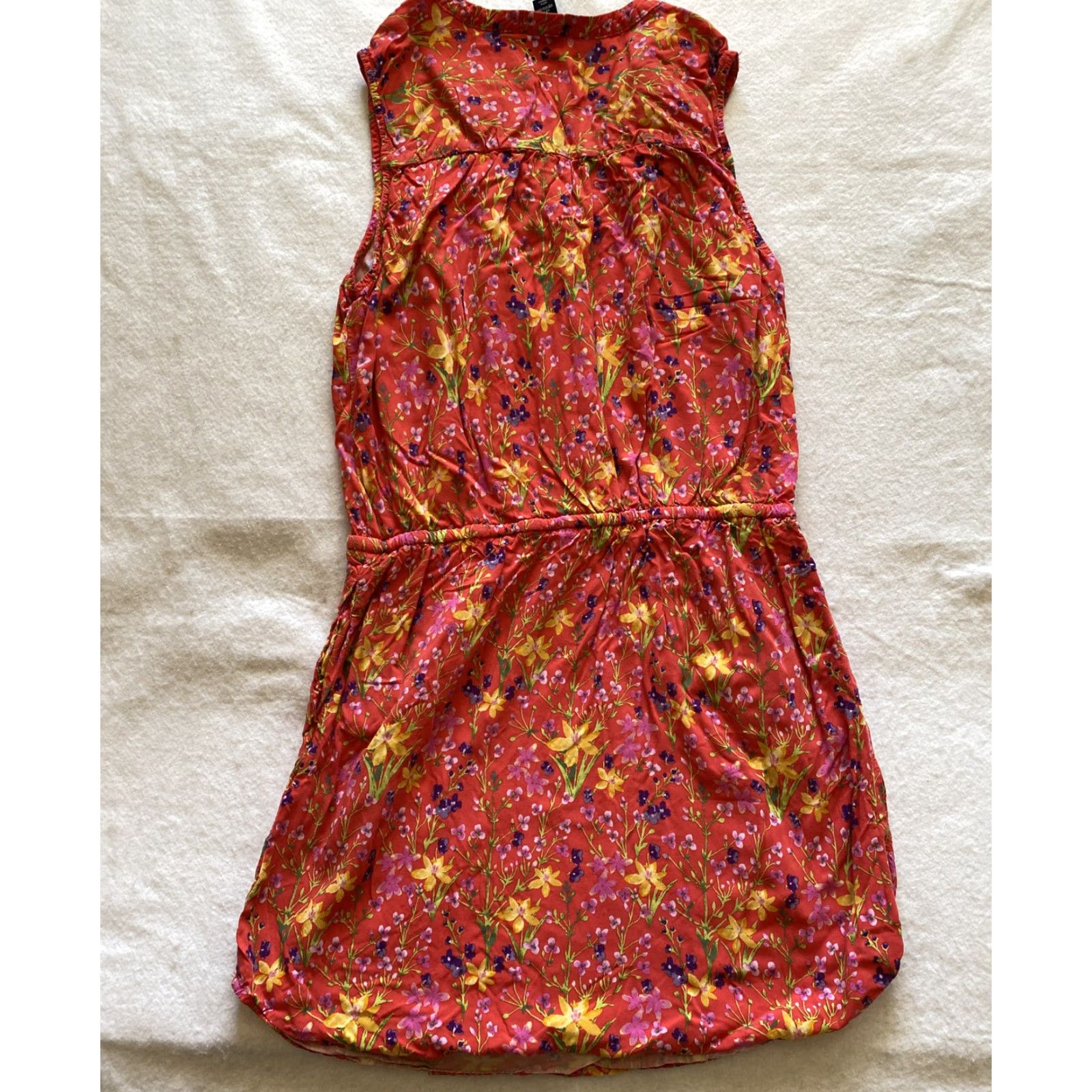 Gap GAP Red Floral Mini Dress Sleeveless V-Neck Drawstring Waist M Women’s Short Casual Spring Summer Fall Multicolor Flower Pattern Dress Size M / US 6-8 / IT 42-44 - 8 Thumbnail