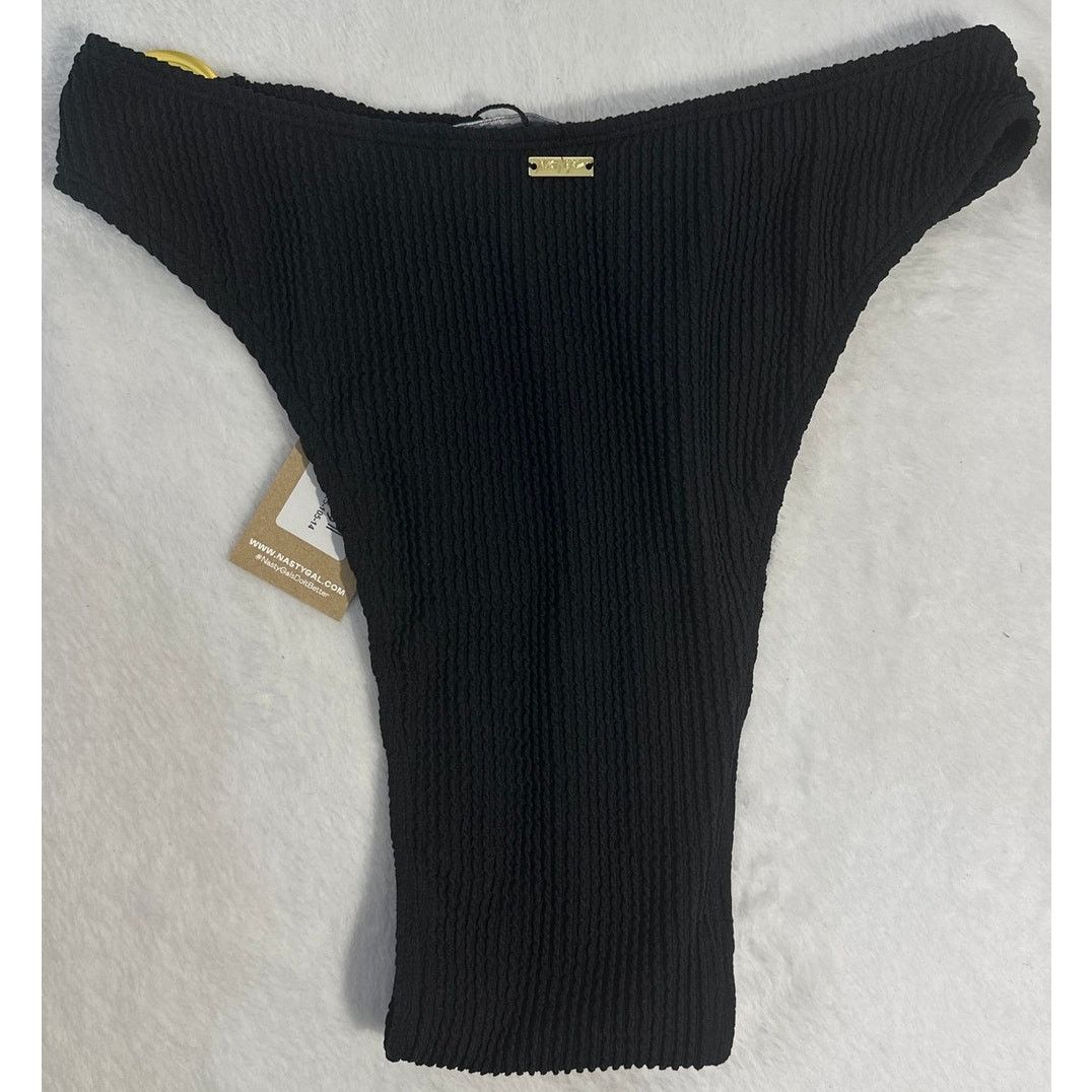 Nasty Gal NastyGal Recycled Side Ring Crinkle Bikini Bottom Black Sz 2 Size ONE SIZE - 6 Thumbnail