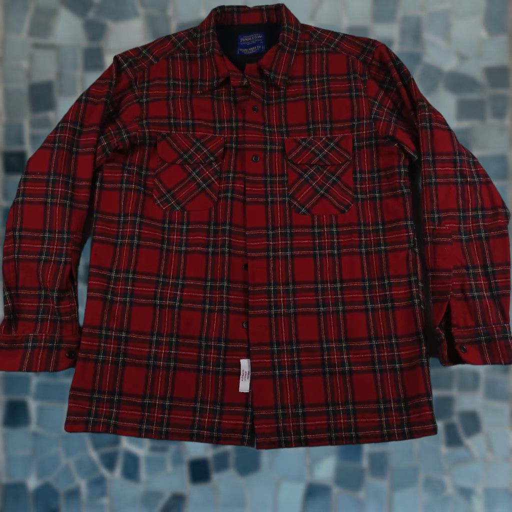Pendleton Wool Flannel Shirt Mens Large Red Plaid Button-Up Western