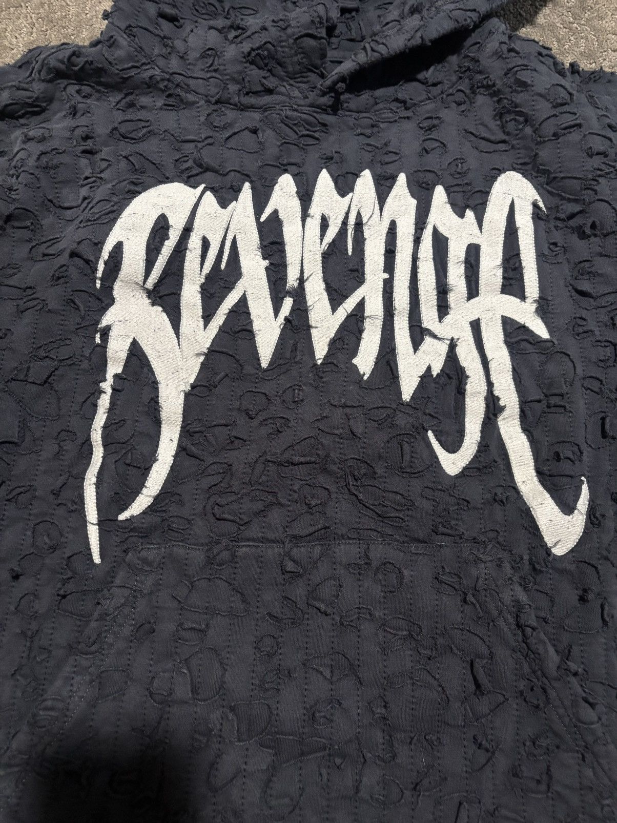 Revenge Thrashed Boro Arch Logo Hoodie Navy/White Size US XL / EU 56 / 4 - 3 Thumbnail