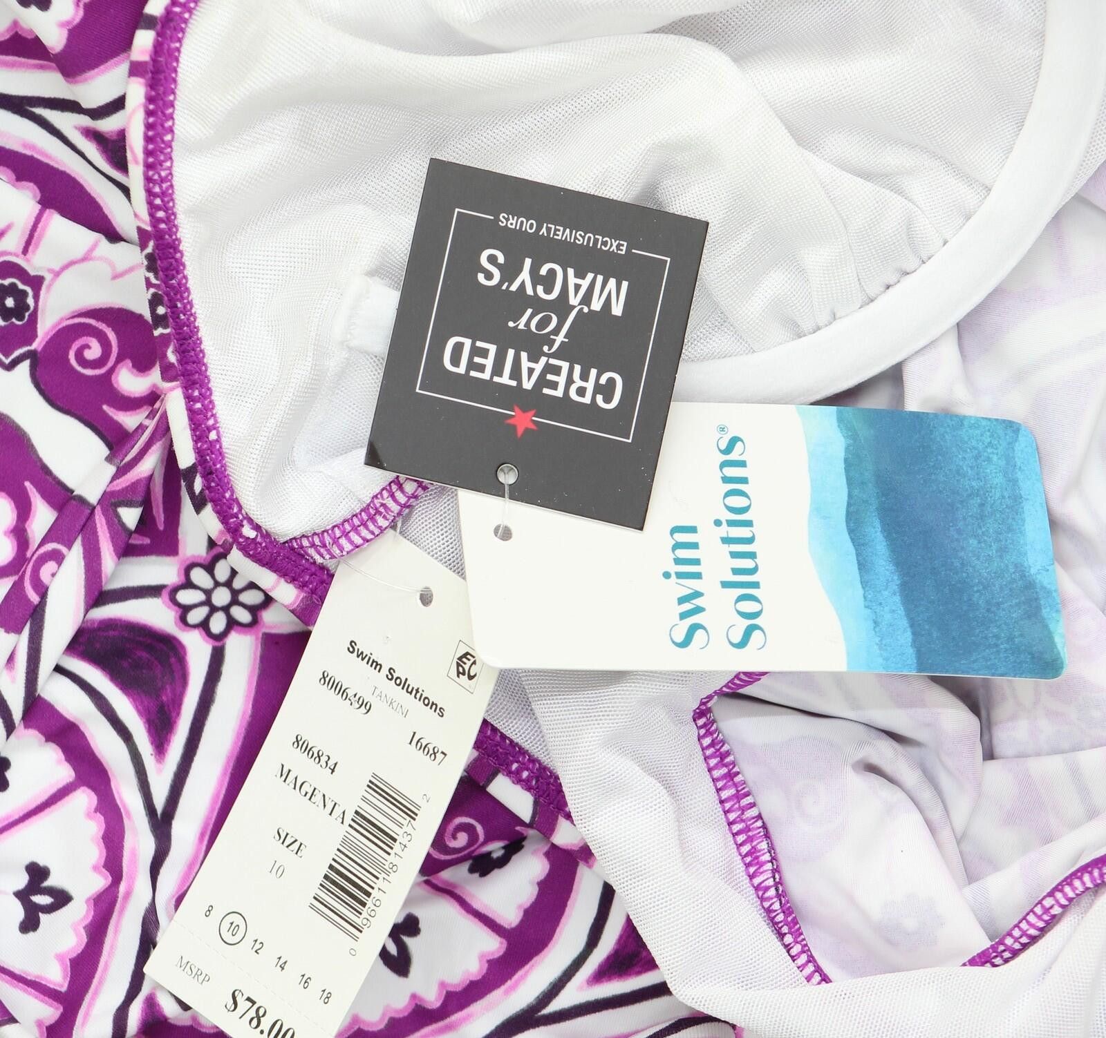 Other Nwt Swim Solutions Print Swim Top Magenta Purple / White 10 Size ONE SIZE - 3 Thumbnail