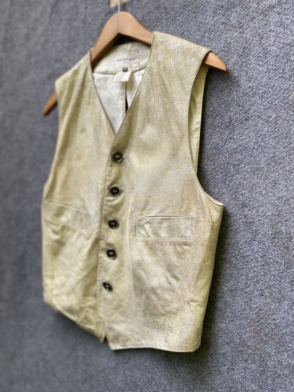 Dirk Bikkembergs Archive Dirk Bikkembergs Hommes Metallic Gold Leather Vest Size 46S - 2 Thumbnail