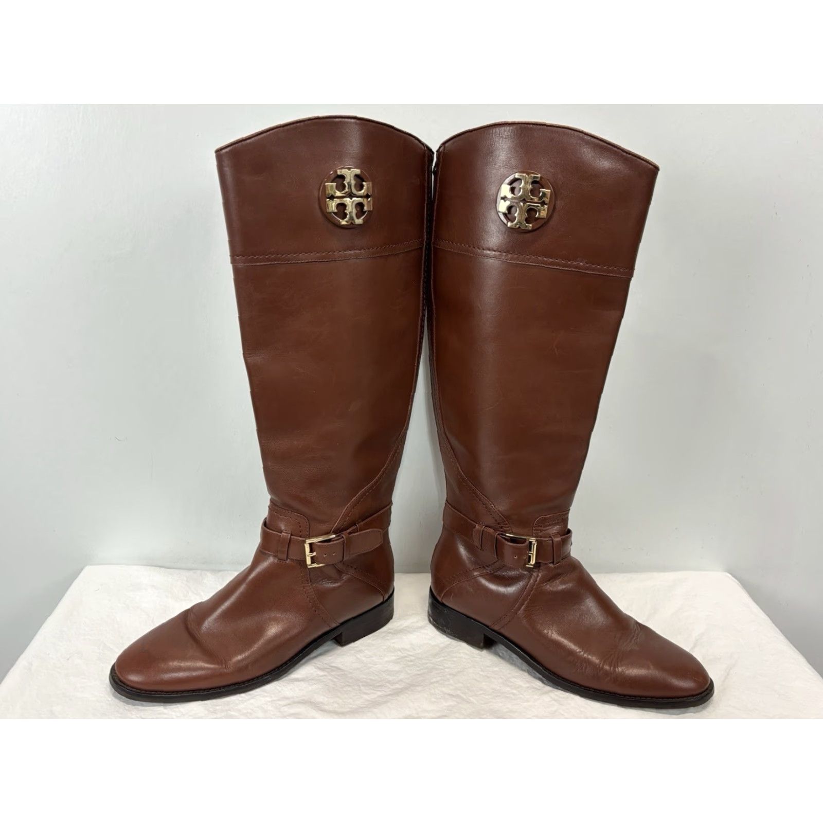 Tory Burch TORY BURCH Riding Boot Brown Leather Knee High 8.5 M Women Logo Side Zip Leather Lining Classic Leather Outsole Size US 8.5 / IT 38.5 - 2 Thumbnail