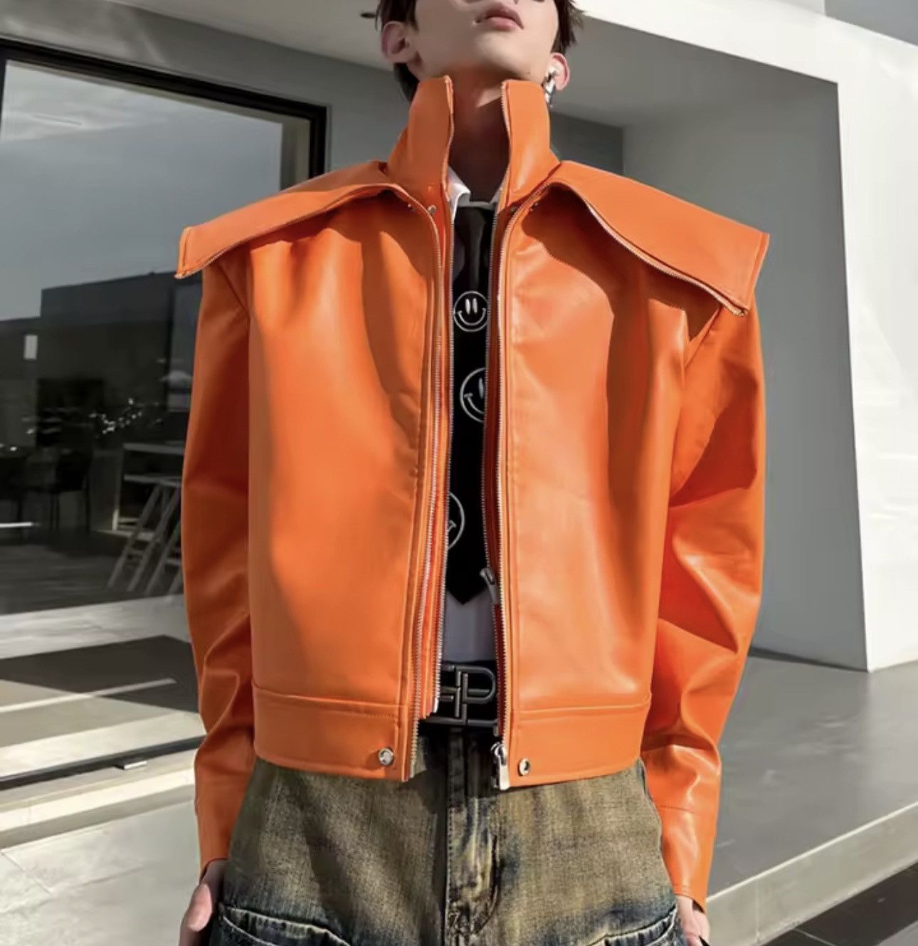 Other Designer Oversized PU Leather Zipper Streetwear Jacket Size US M / EU 48-50 / 2 - 1 Thumbnail