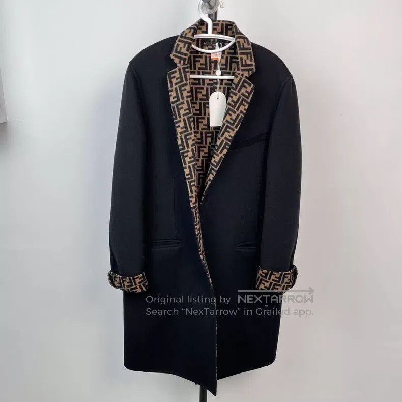 Fendi Fendi Fully Printed Black Wool Long Coat Size US M / EU 48-50 / 2 - 1 Thumbnail