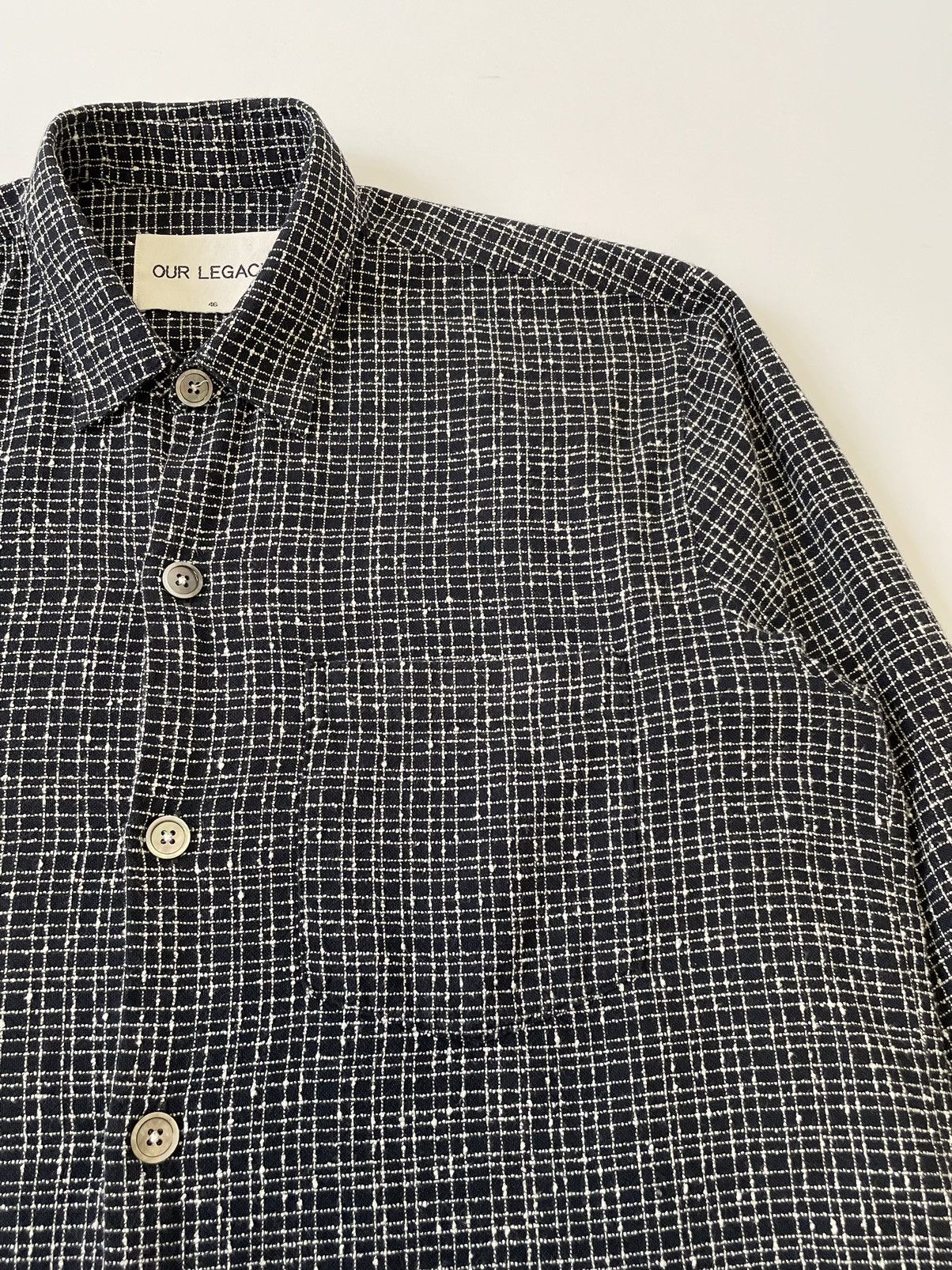 Our Legacy Dark Blue ‘Grid Check Boucle’ Shirt Size US S / EU 44-46 / 1 - 4 Thumbnail