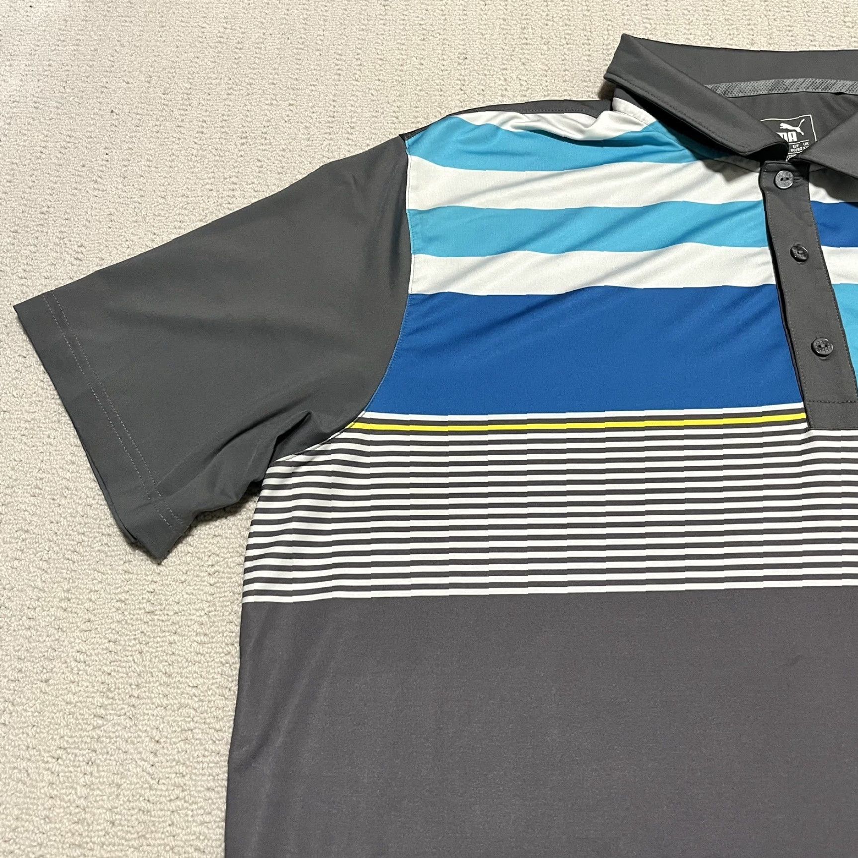 Puma Puma Golf Polo Shirt Mens XL Gray Blue Yellow Stretch Stripe Way 1 SE Polo Sport Golf Size US XL / EU 56 / 4 - 5 Thumbnail
