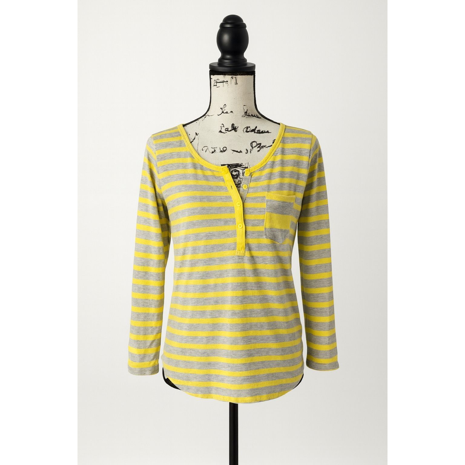 Gap GAP Women’s Size S Yellow Gray Striped Henley Long Sleeve To Size S / US 4 / IT 40 - 1 Thumbnail