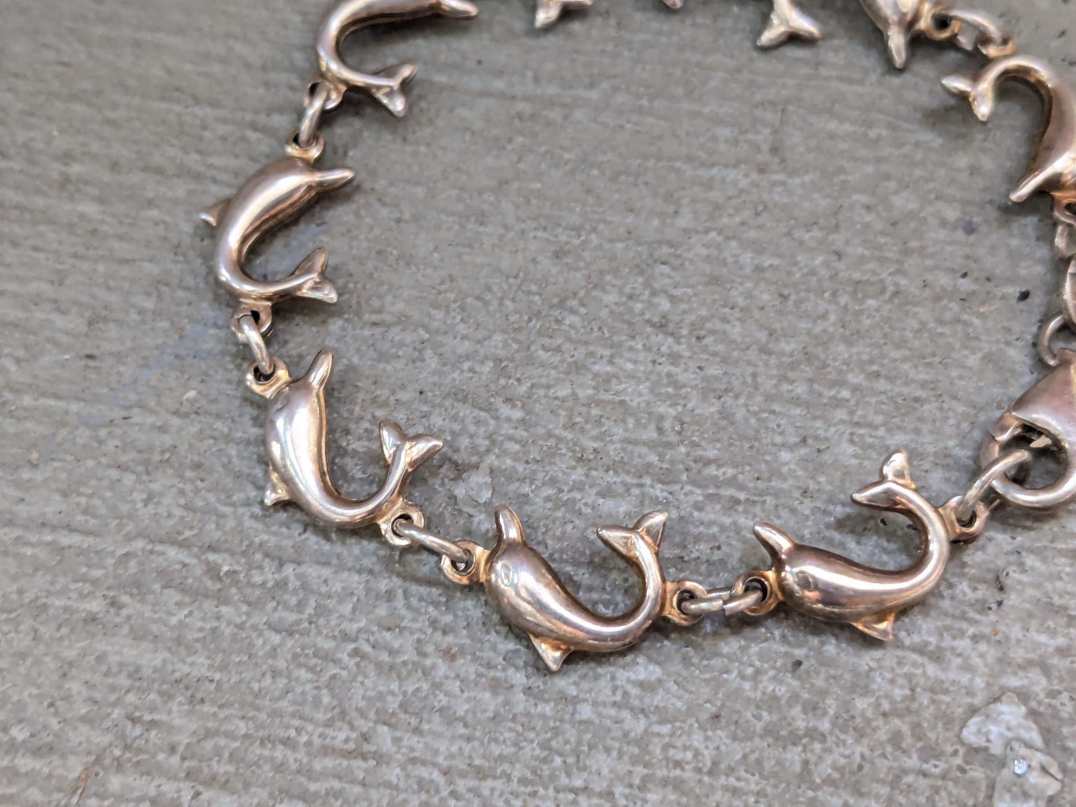 Jewelry × Vintage Vintage Sterling Silver Bracelet Dolphin Chain 7.25" Italy Size ONE SIZE - 2 Thumbnail