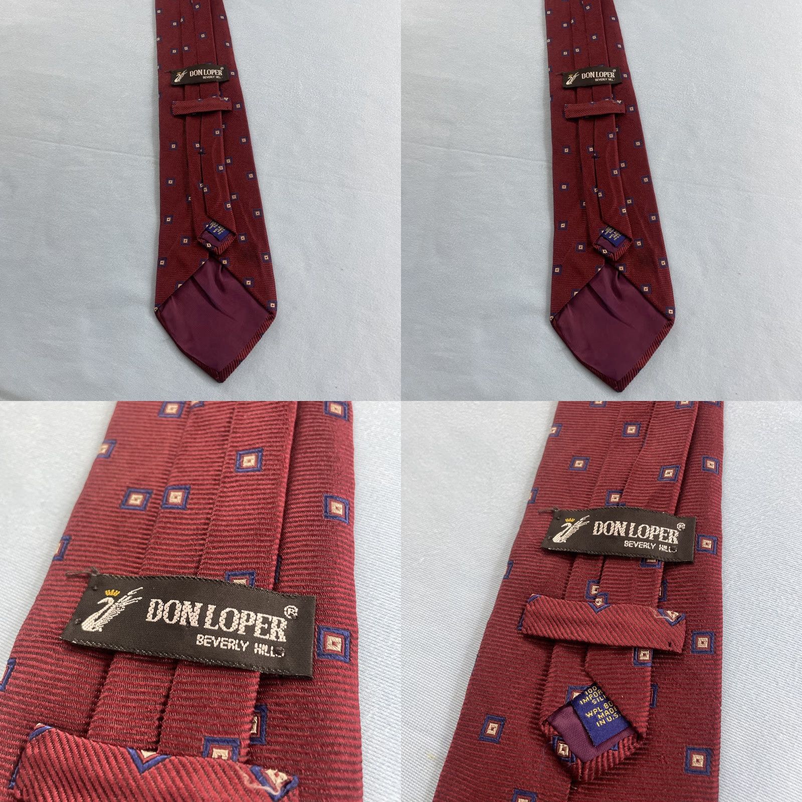 Vintage VINTAGE Don Loper Beverly Hills Neck Tie 60s 70s Red Western Minimal Mob USA Navy Golden Tan Silk Polyester Unisex Adult Size ONE SIZE - 10 Thumbnail
