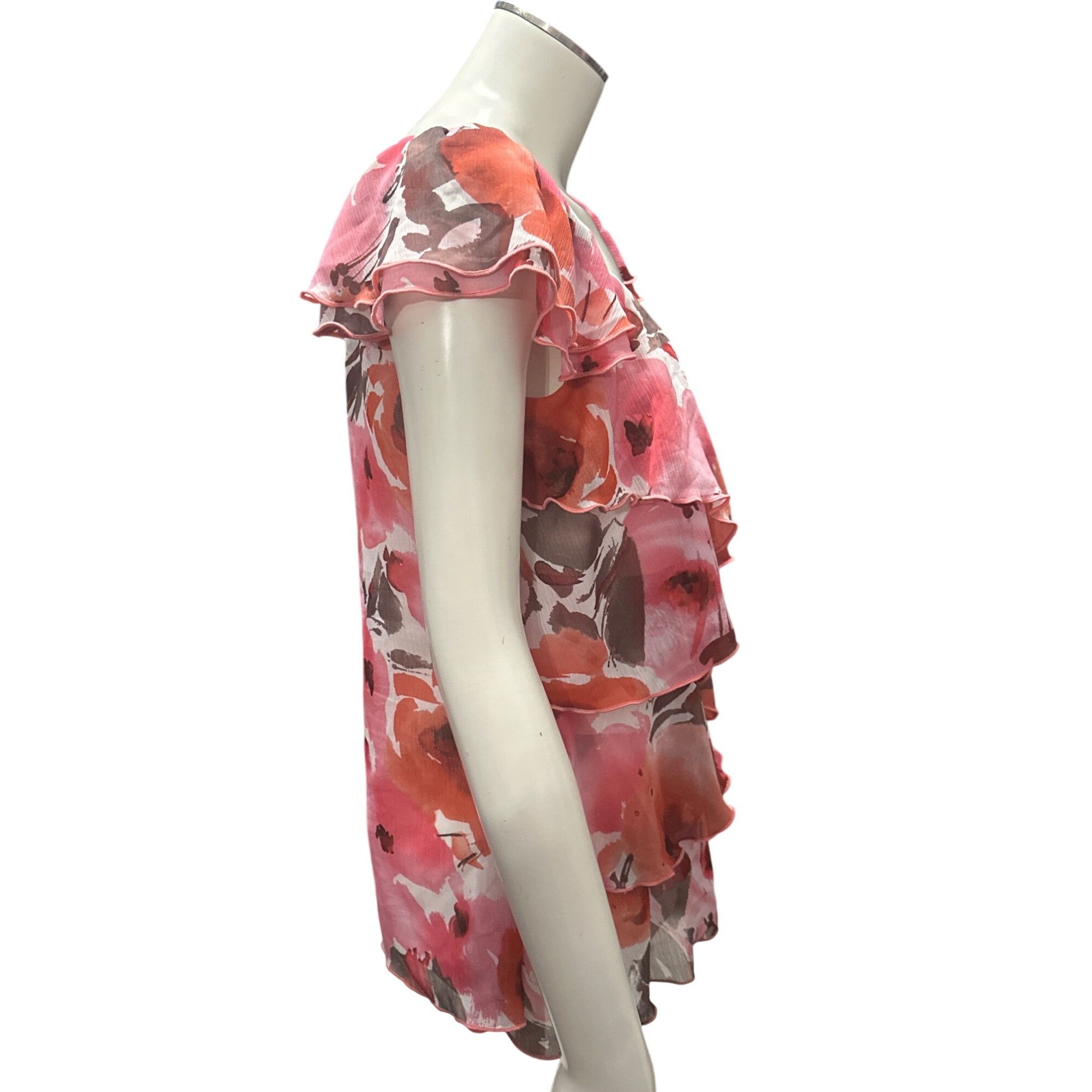 Other AGB Small East Hamptons Ruffle Blouse Pink Coral Floral Laye Size S / US 4 / IT 40 - 7 Thumbnail