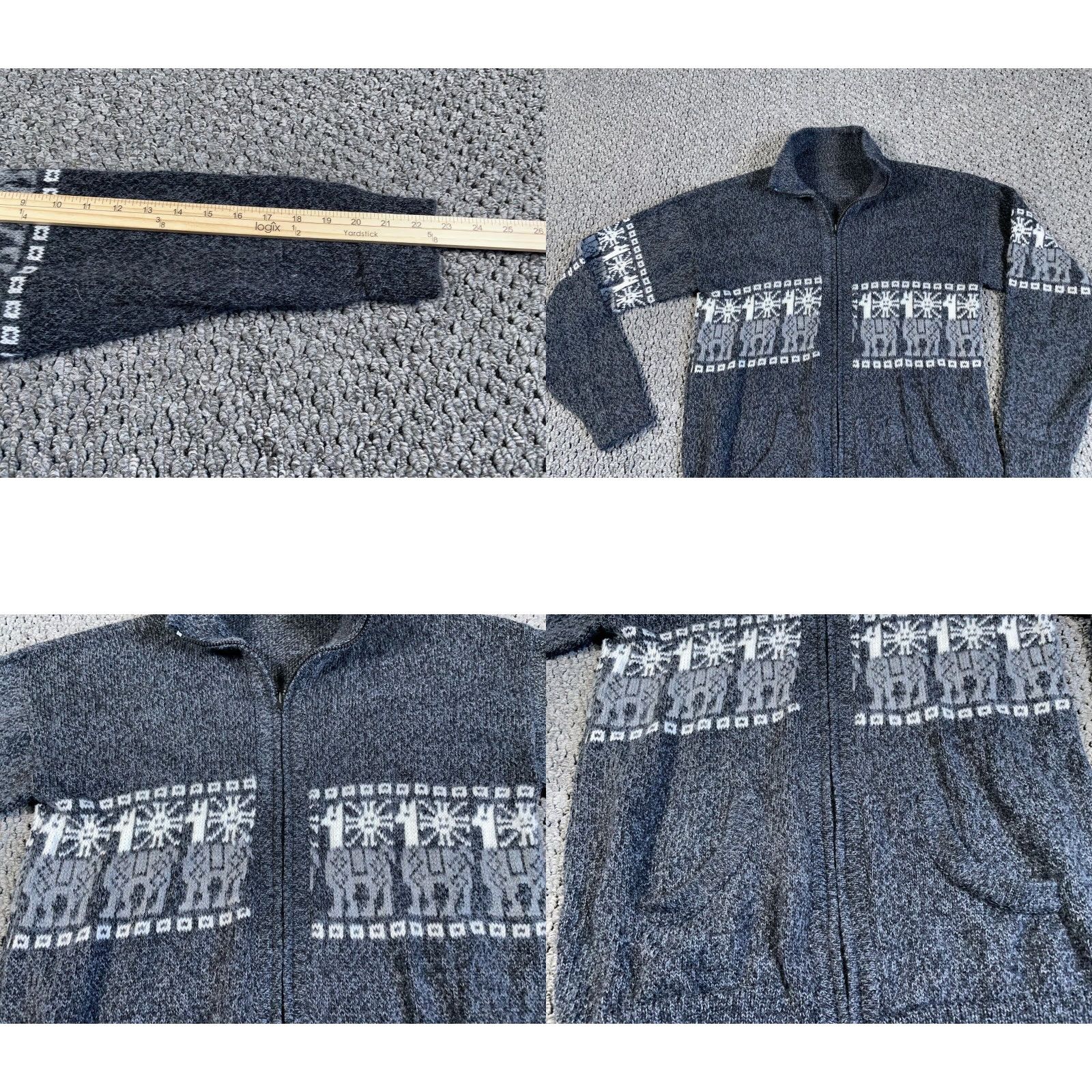 Camel VINTAGE Chunky-Knit Sweater Men's Medium Gray Full Zip Collared Casual 80s Retro Size US M / EU 48-50 / 2 - 8 Thumbnail