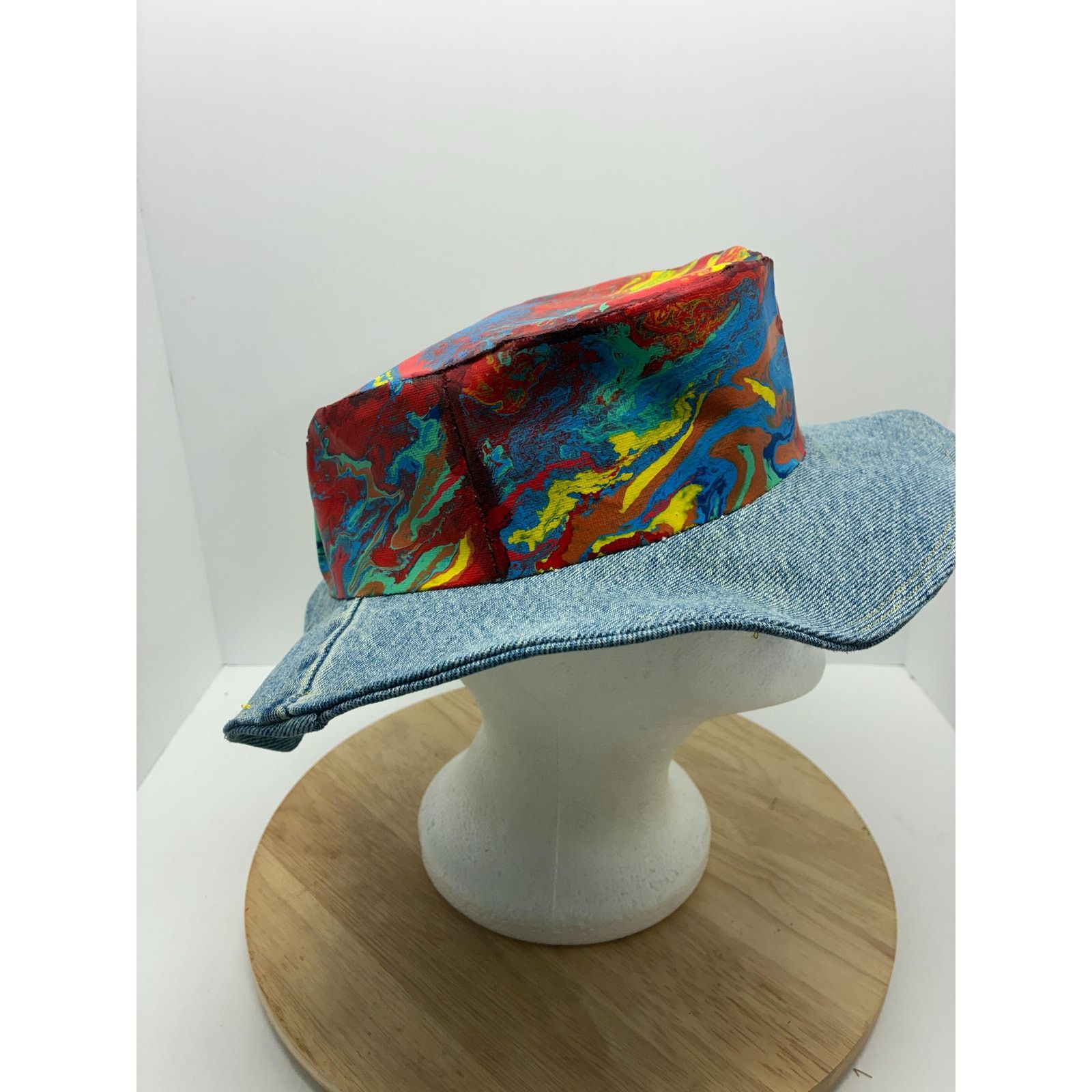 Other Hand Painted Abstract Hat – Size Small – Upcycled Denim Brim Size ONE SIZE - 9 Thumbnail