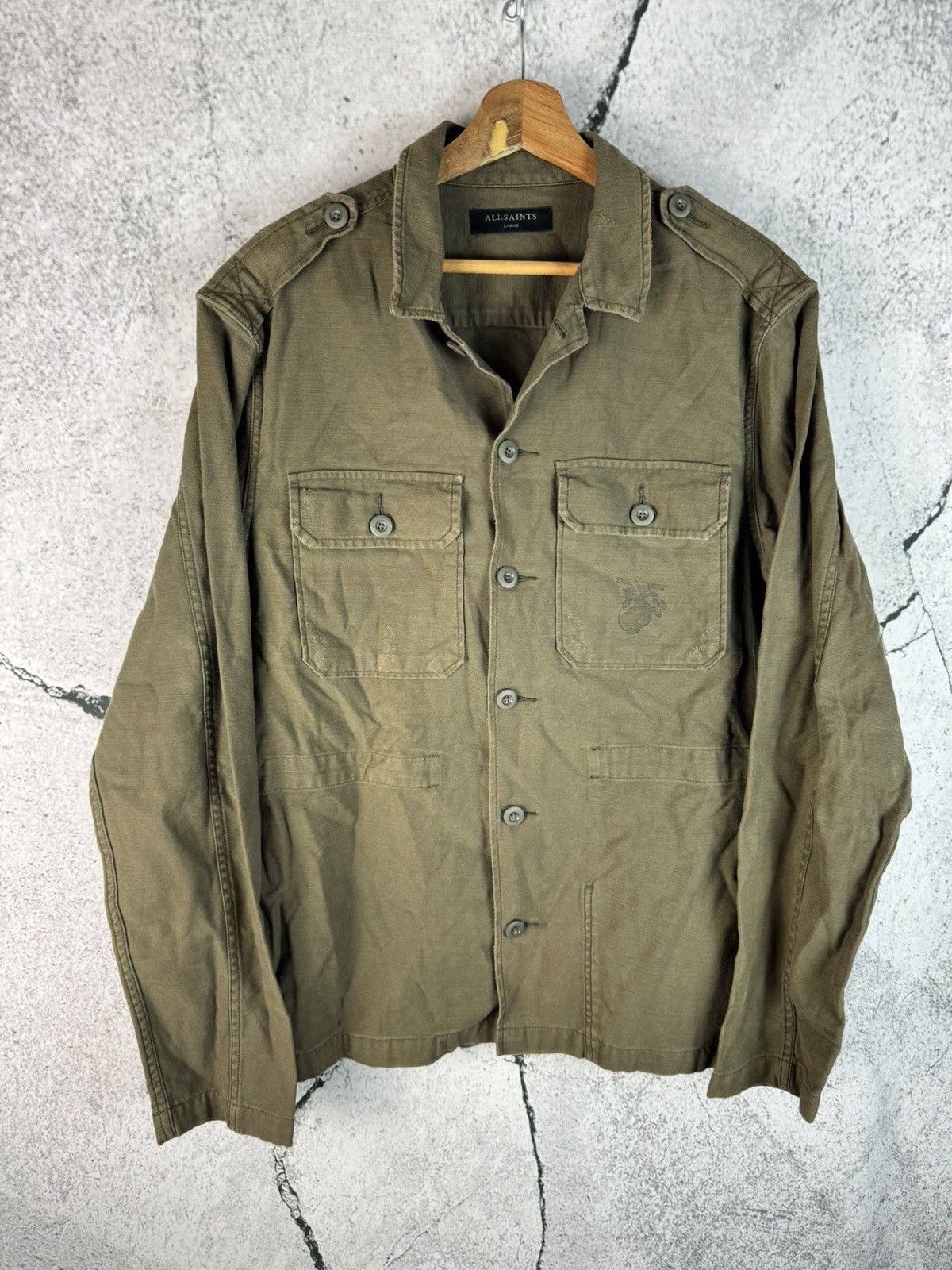 Allsaints ALLSAINTS Spotter Military Khaki Heavy Button Ups Shirt Size US L / EU 52-54 / 3 - 1 Thumbnail